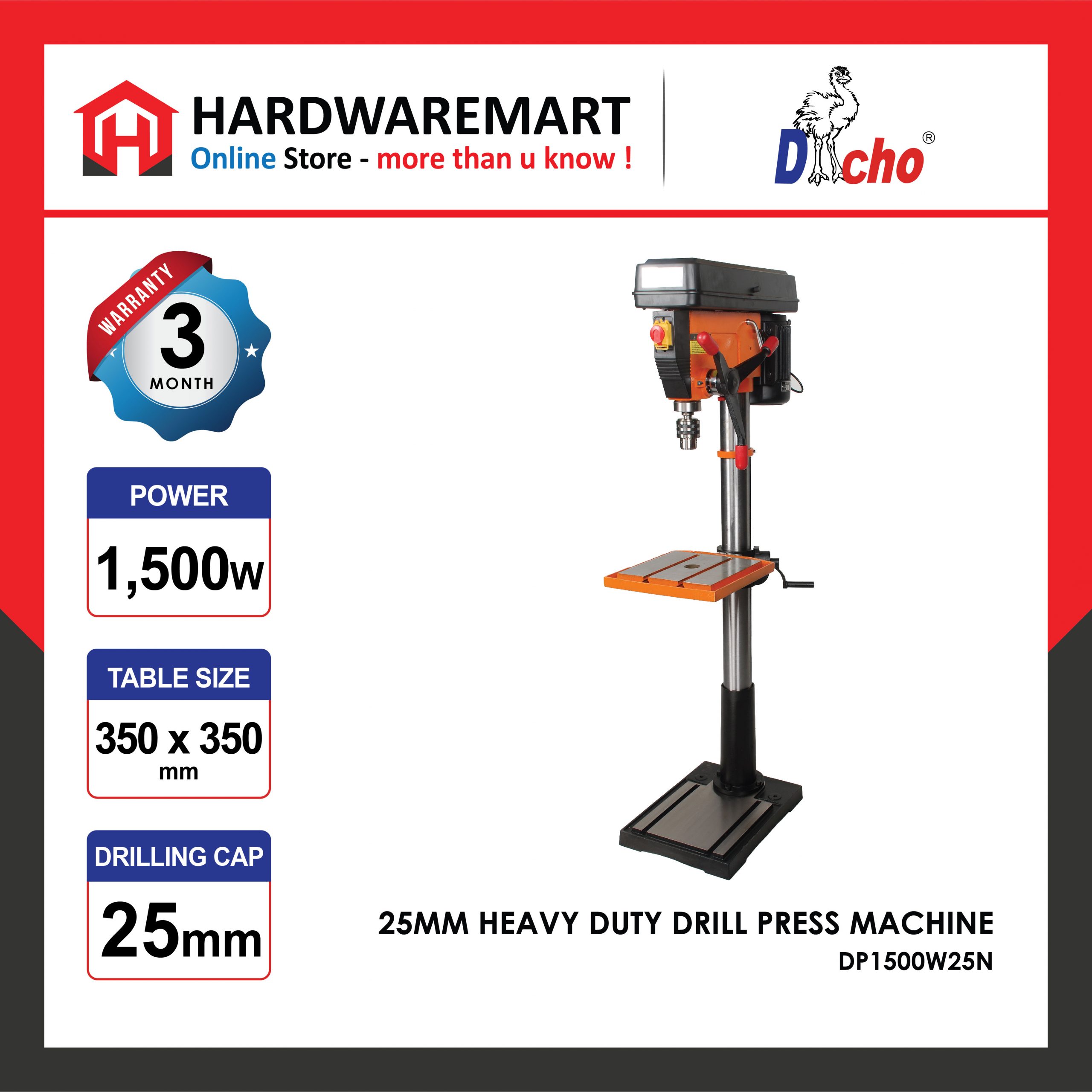 Hardwaremart DACHO template-16 DACHO 25MM 1500W HEAVY DUTY DRILL PRESS MACHINE