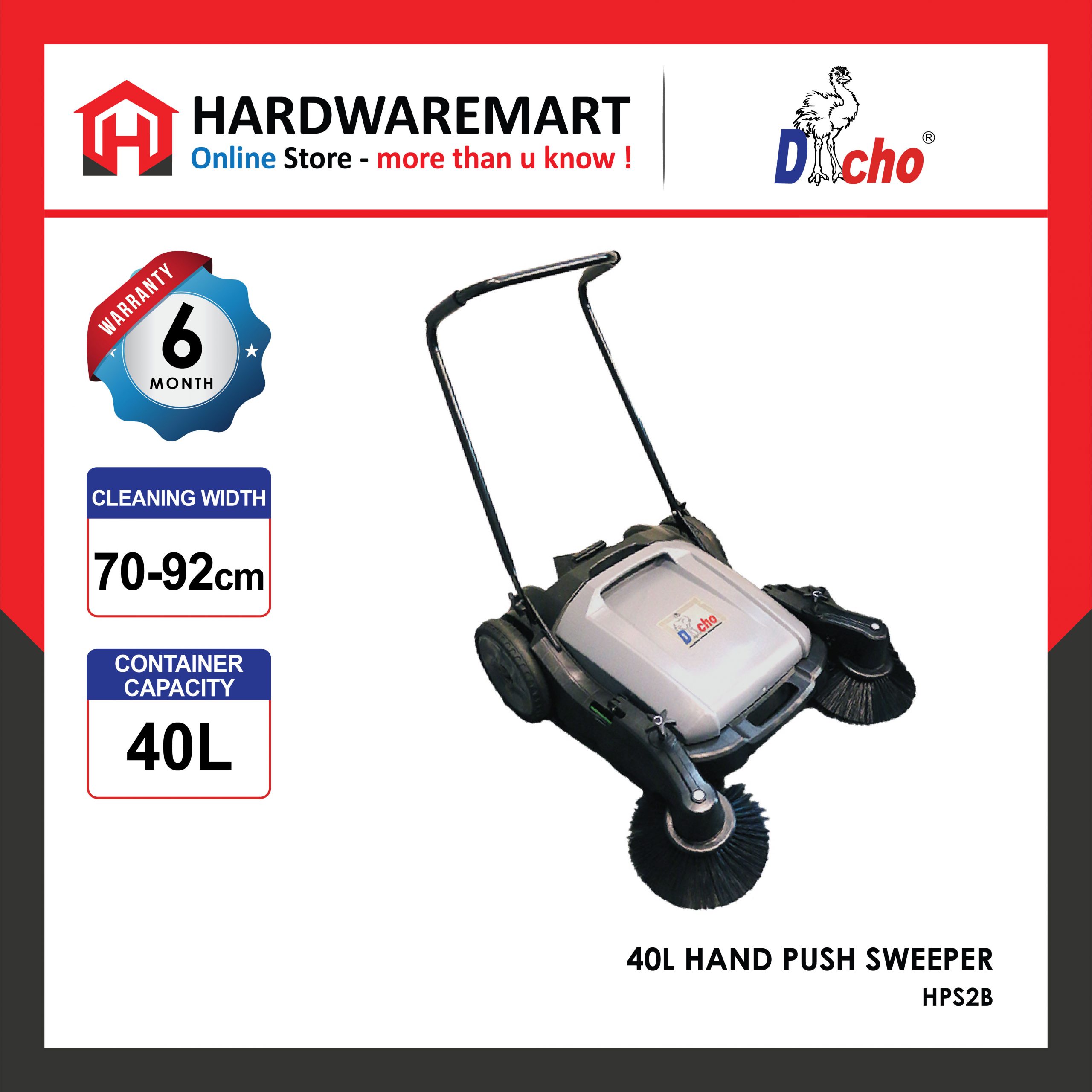 Hardwaremart DACHO template-21 Dacho 40L Hand Push Sweeper Manual Dried Leave Industrial Factory Use Broom penyapu tolak tangan