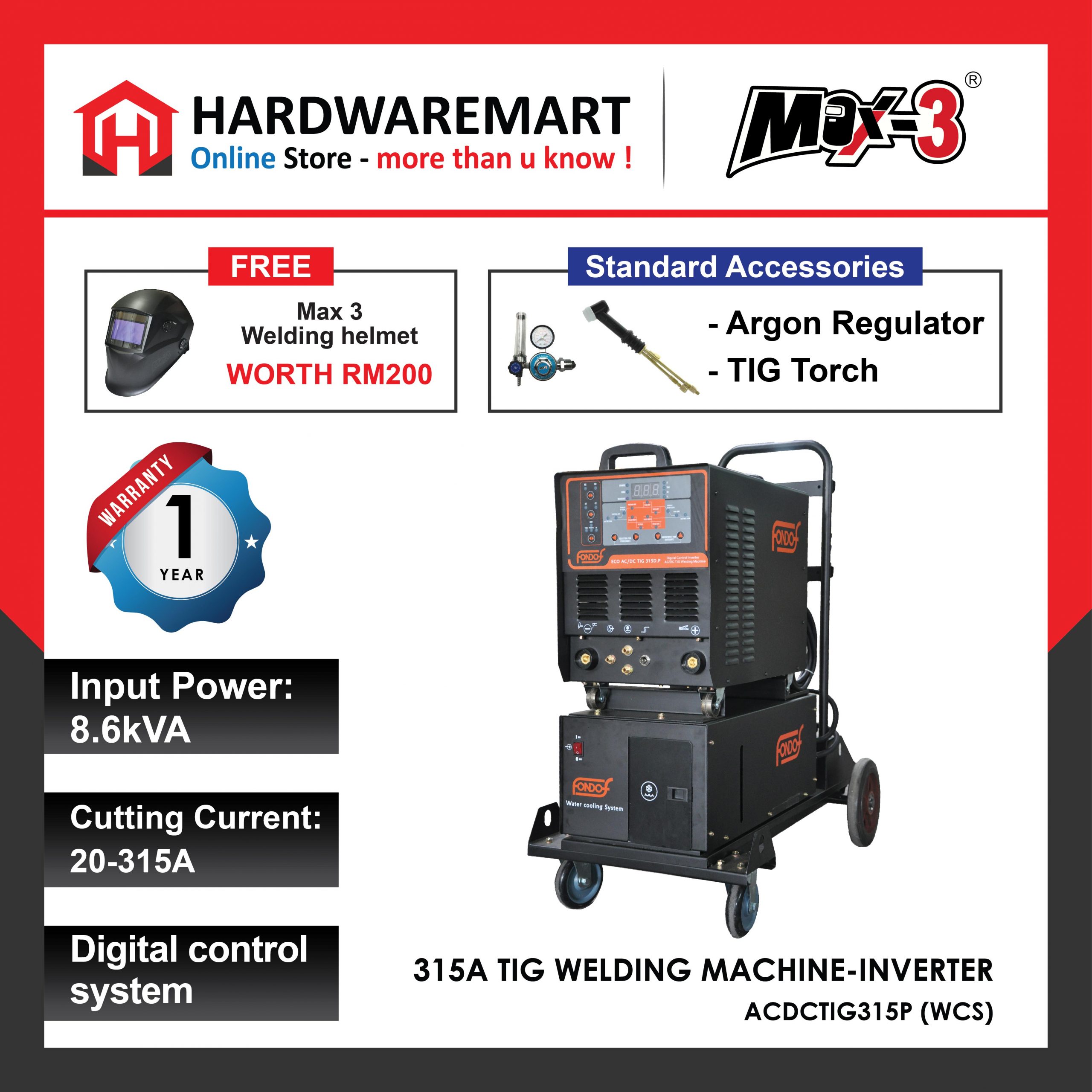 Hardwaremart MAX3 template-06 MAX-3 315A TIG WELDING MACHINE-INVERTER ACDCTIG315P (WCS)