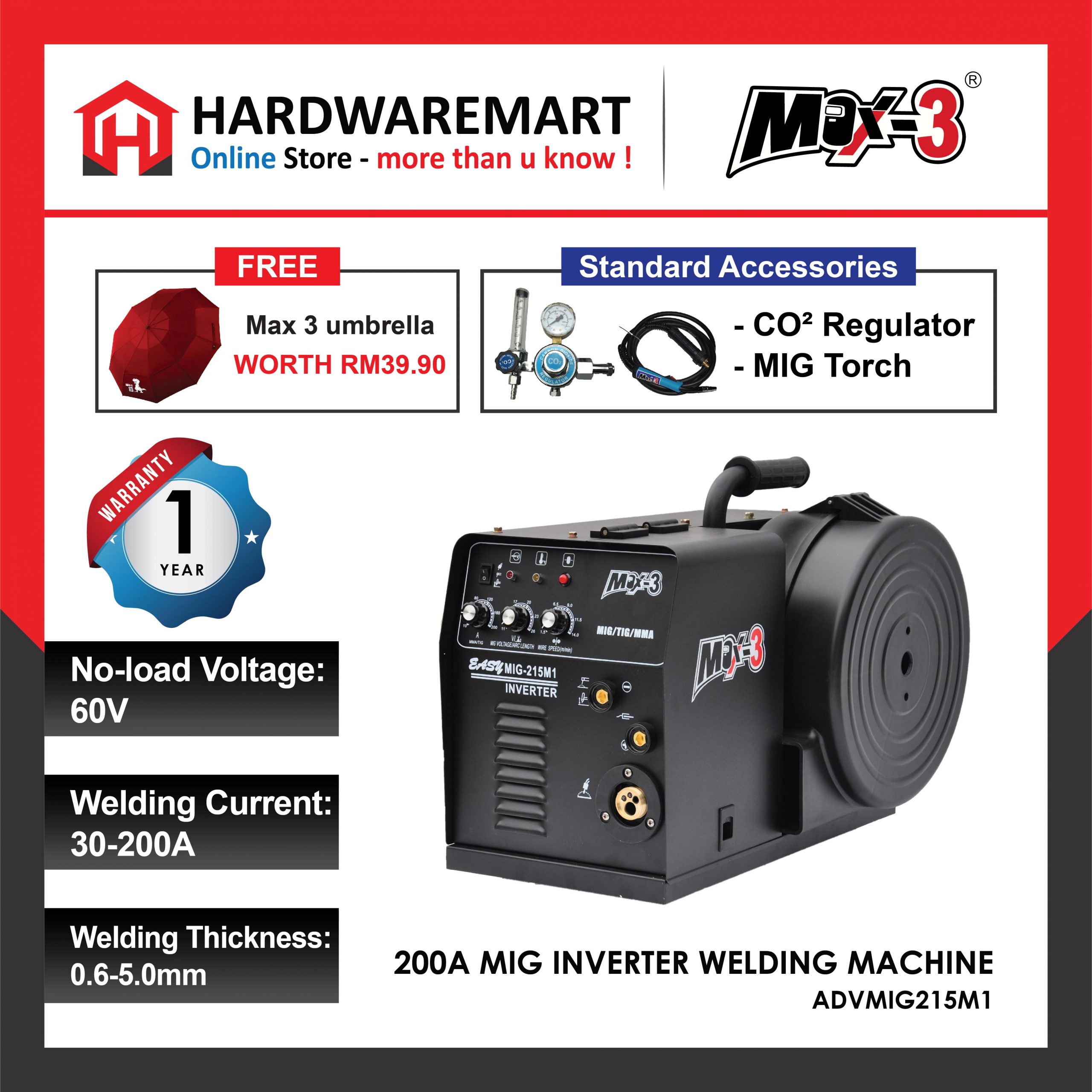 Hardwaremart MAX3 template-09 MAX-3 *200A MIG INVERTER WELDING MACHINE ADVMIG215M1