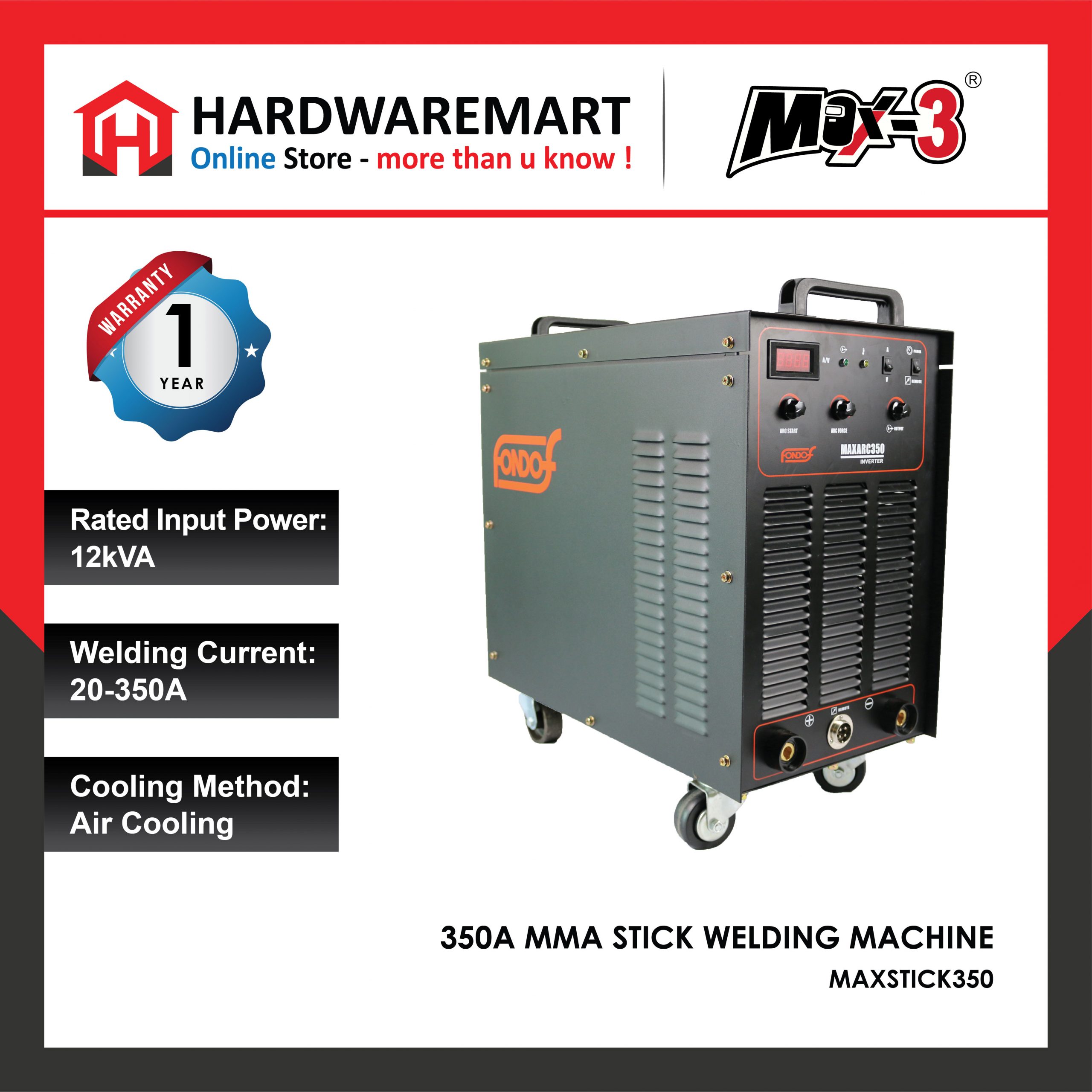 Hardwaremart MAX3 template-15 MAX-3 *350A MMA STICK WELDING MACHINE MAXSTICK350