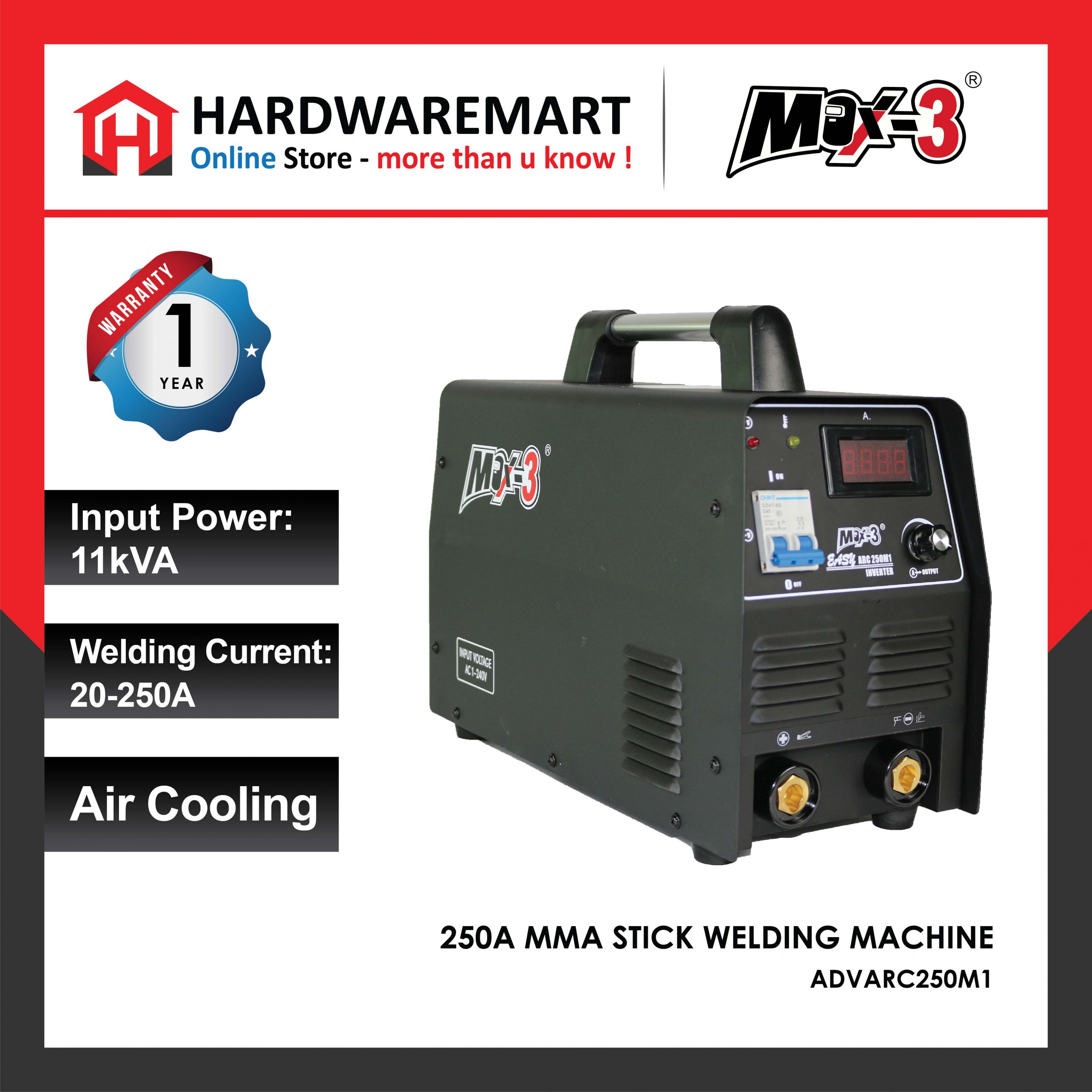 Hardwaremart MAX3 template-35 MAX-3 *250A MMA STICK WELDING MACHINE ADVARC250M1