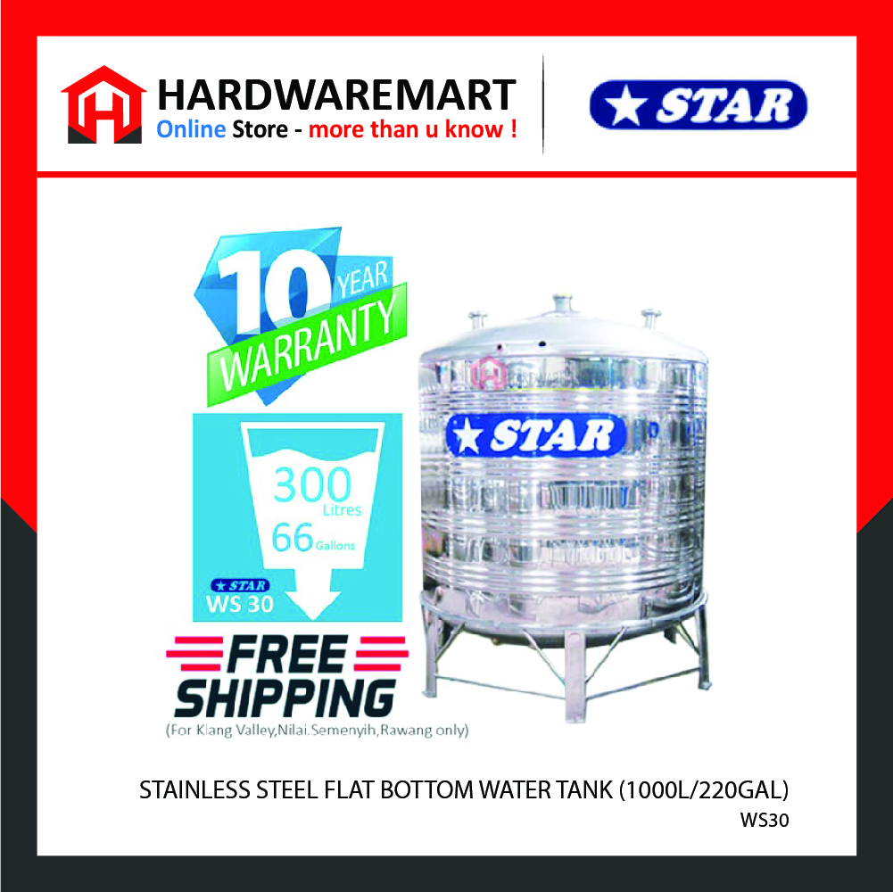 Hardwaremart STAR template-04 STAR WS30 STAINLESS STEEL WATER TANK (300L/66GAL)