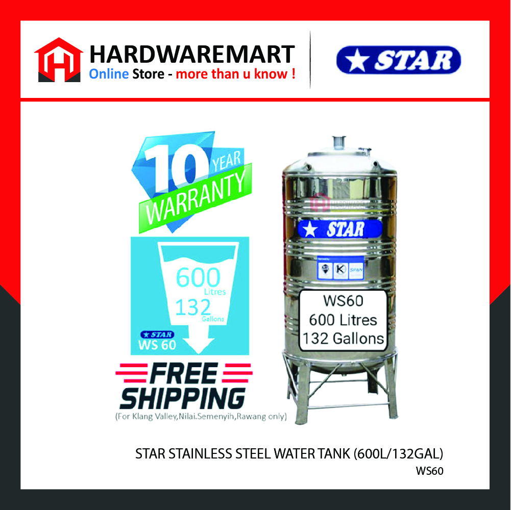 Hardwaremart STAR template-08 STAR WS60 STAINLESS STEEL WATER TANK (600L/132GAL)