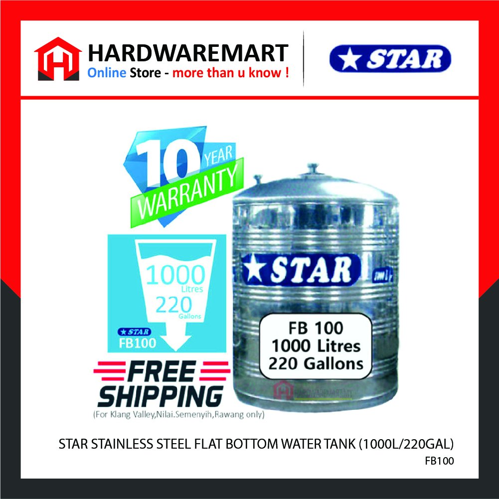 Hardwaremart STAR template-12 STAR FB100 STAINLESS STEEL FLAT BOTTOM WATER TANK (1000L/220GAL)