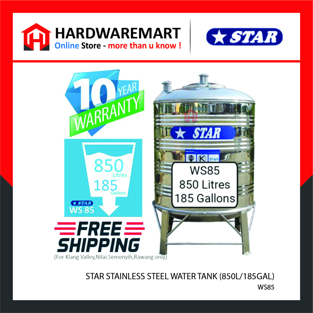Hardwaremart STAR template-14 STAR WS85 STAINLESS STEEL WATER TANK (850L/185GAL)