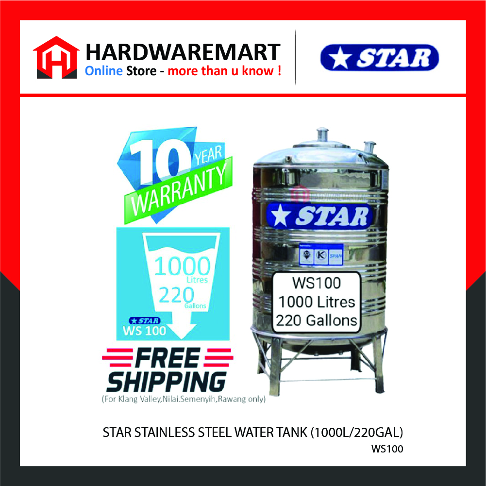 Hardwaremart STAR template-19 STAR WS100 STAINLESS STEEL WATER TANK (1000L/220GAL)