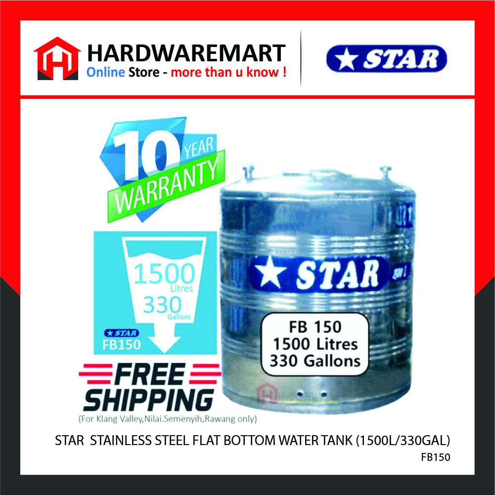 Hardwaremart STAR template-22 STAR FB150 STAINLESS STEEL FLAT BOTTOM WATER TANK (1500L/330GAL)