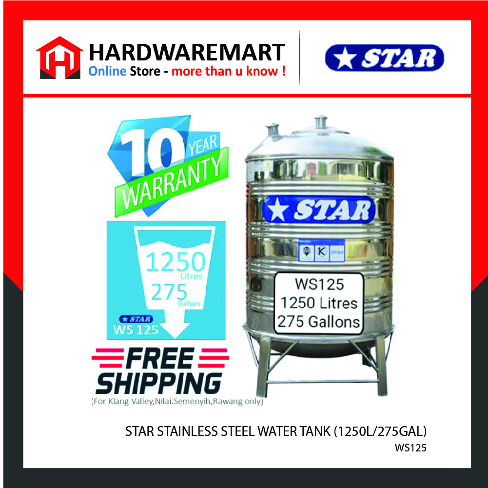 Hardwaremart STAR template-23 STAR WS125 STAINLESS STEEL WATER TANK (1250L/275GAL)