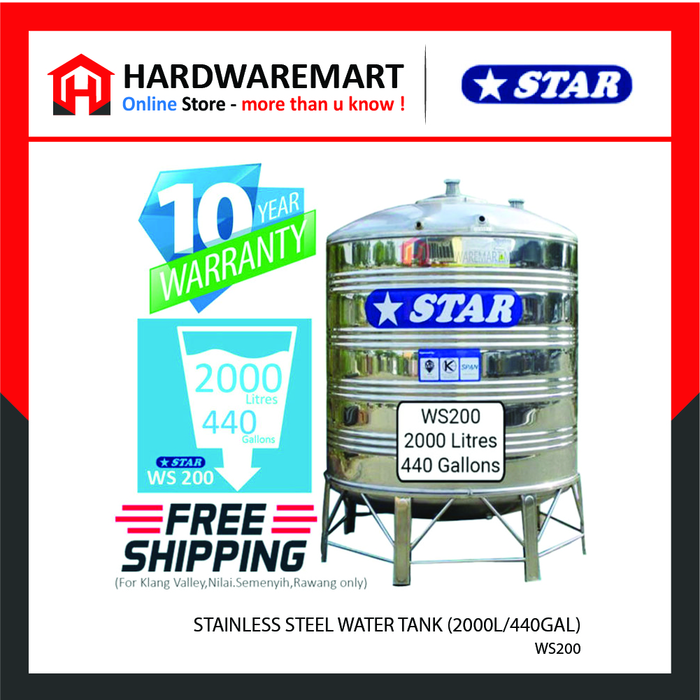 Hardwaremart STAR template-35 STAR WS200 STAINLESS STEEL WATER TANK (2000L/440GAL)