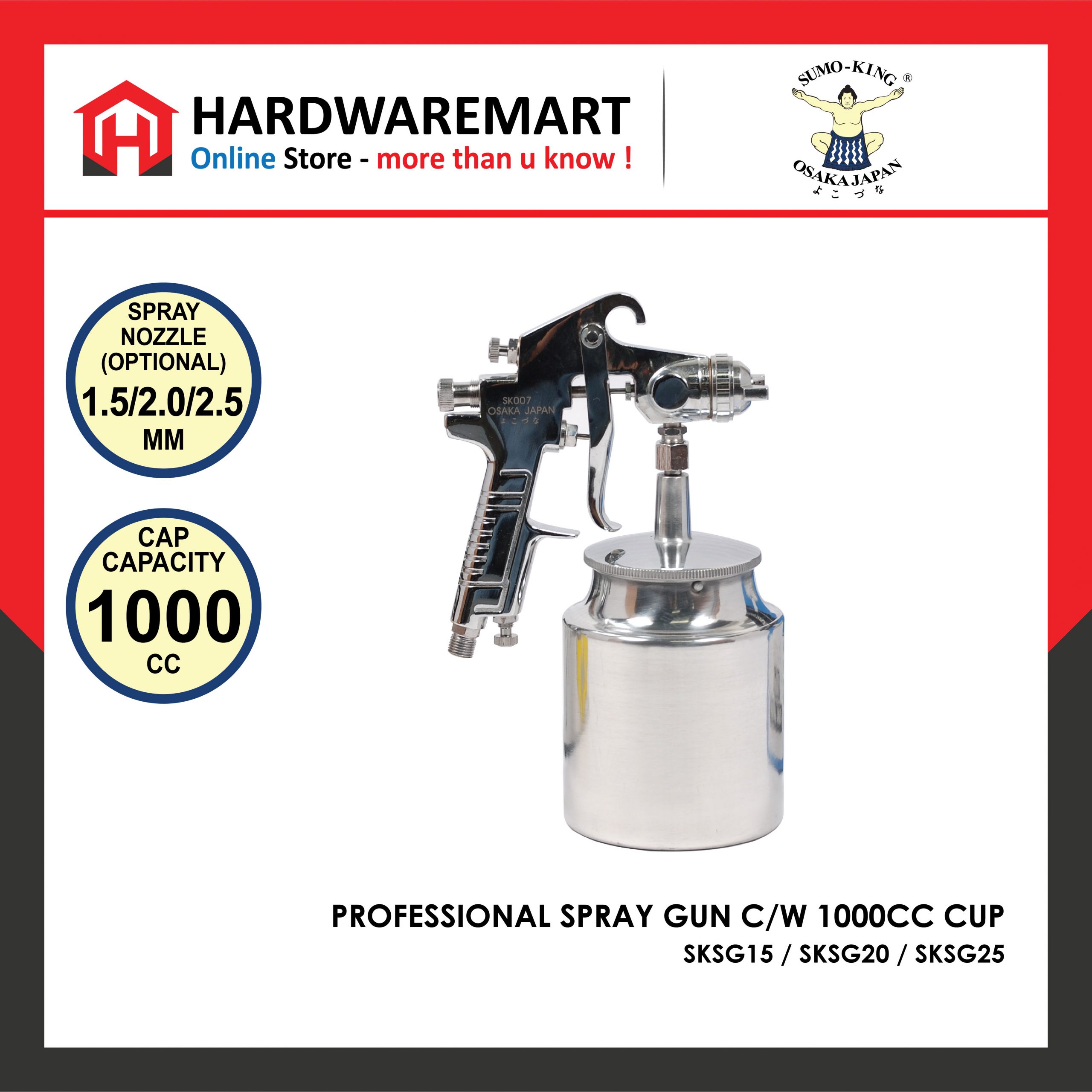 Hardwaremart SUMOKING template-09 SUMO KING 1.5MM PROFESSIONAL SPRAY GUN C/W 1000CC CUP