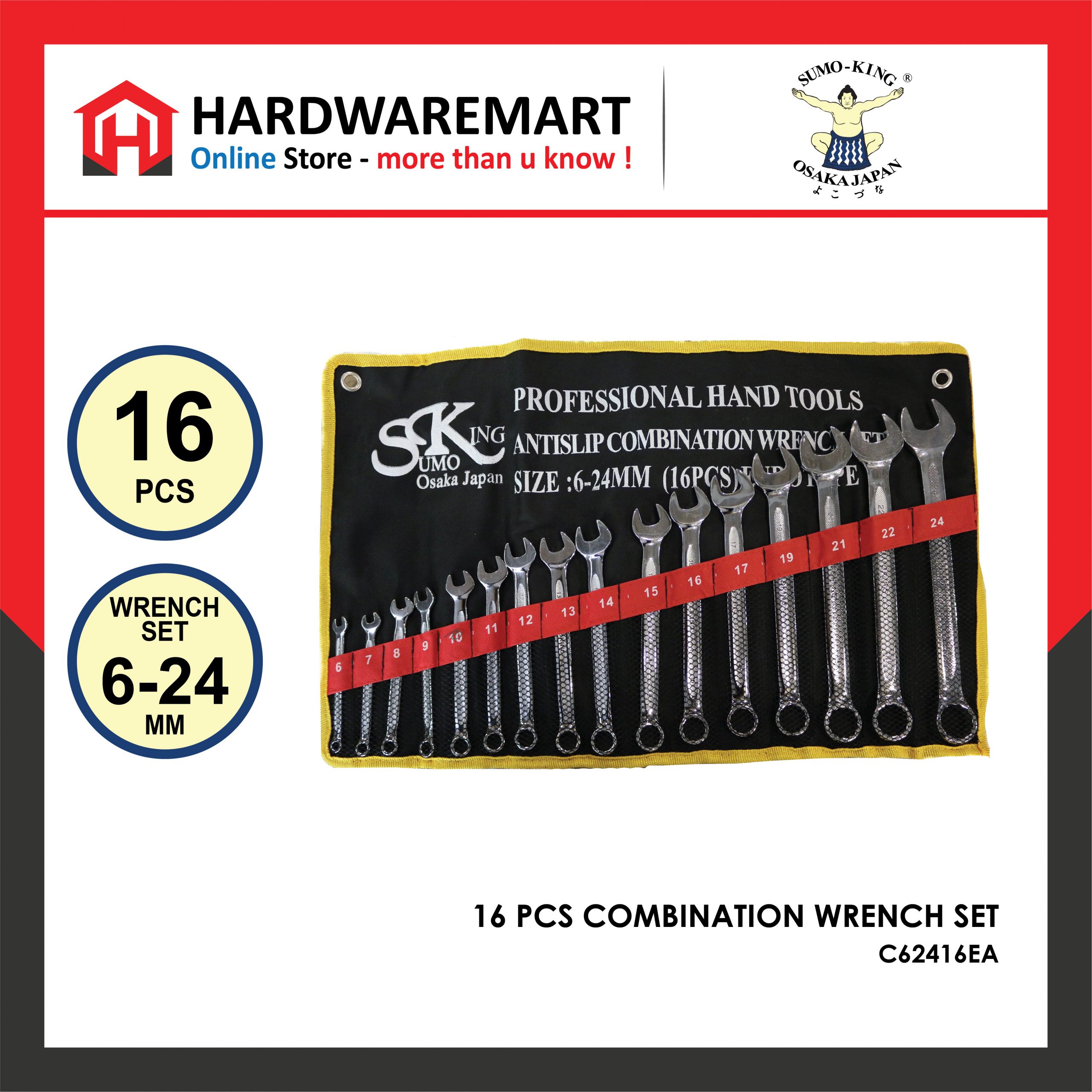 Hardwaremart SUMOKING template-14 SUMO KING 16 PCS COMBINATION WRENCH SET (6MM - 24MM)