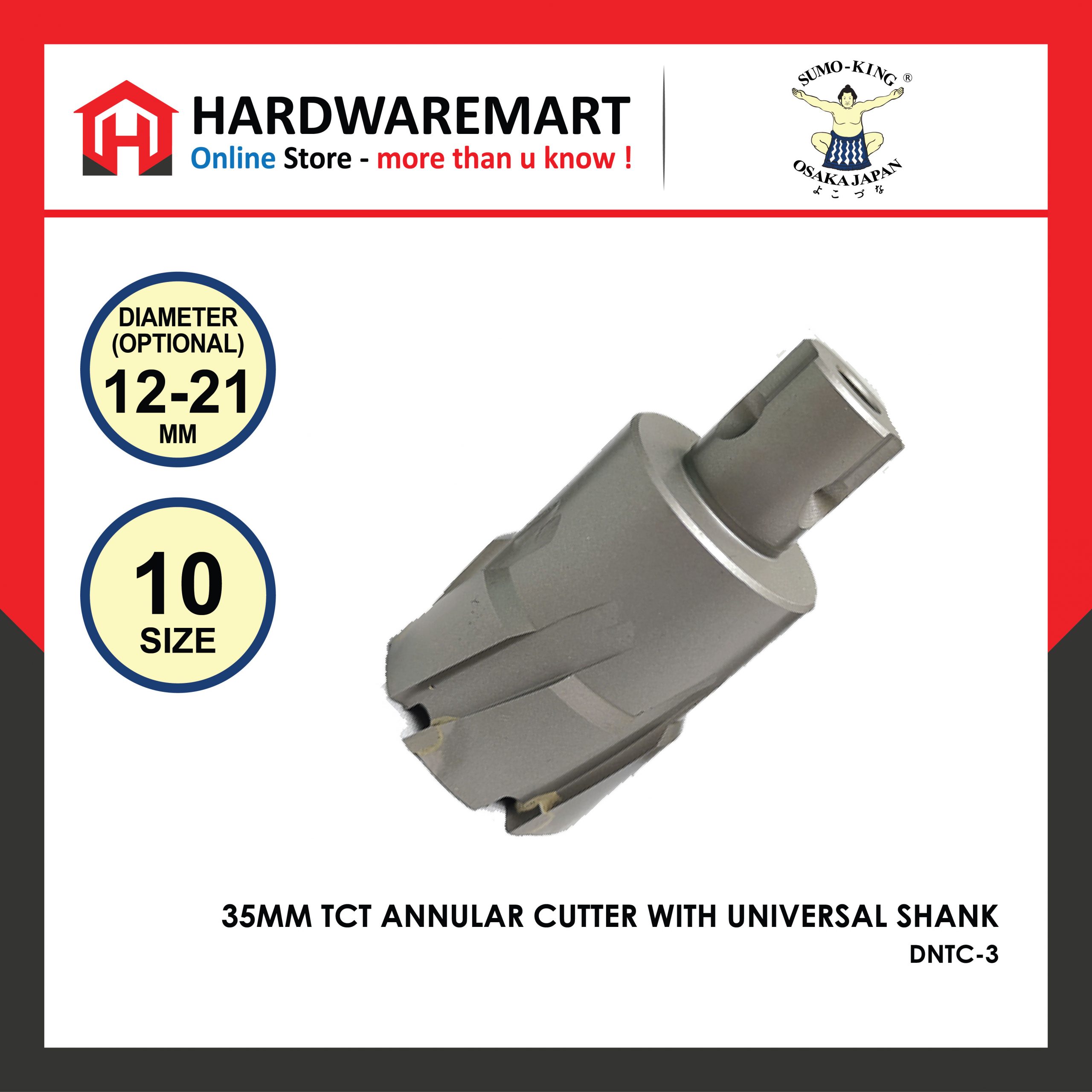 Hardwaremart SUMOKING template 2-04 SUMO KING 35MM TCT ANNULAR CUTTER WITH UNIVERSAL SHANK (DIAMETER 12MM-21MM)