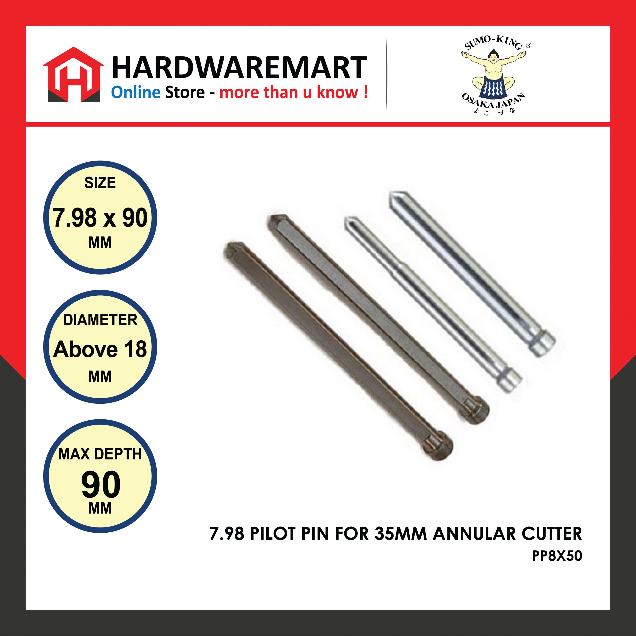 Hardwaremart SUMOKING template 2-07 SUMO KING 7.98 PILOT PIN FOR 35MM ANNULAR CUTTER