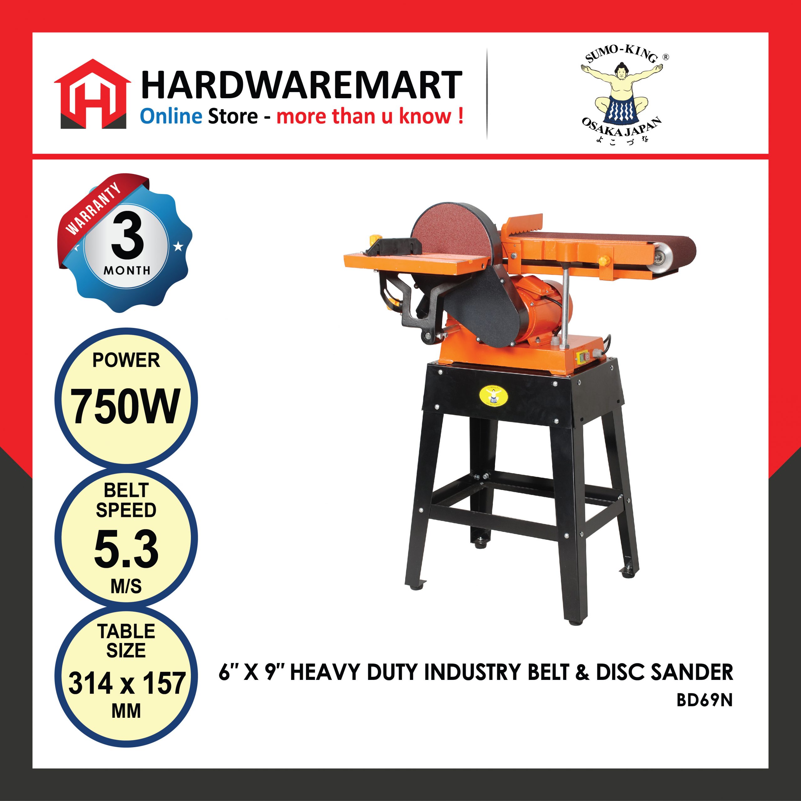 Hardwaremart SUMOKING template 2-08 SUMO KING 6" X 9" HEAVY DUTY INDUSTRY BELT & DISC SANDER