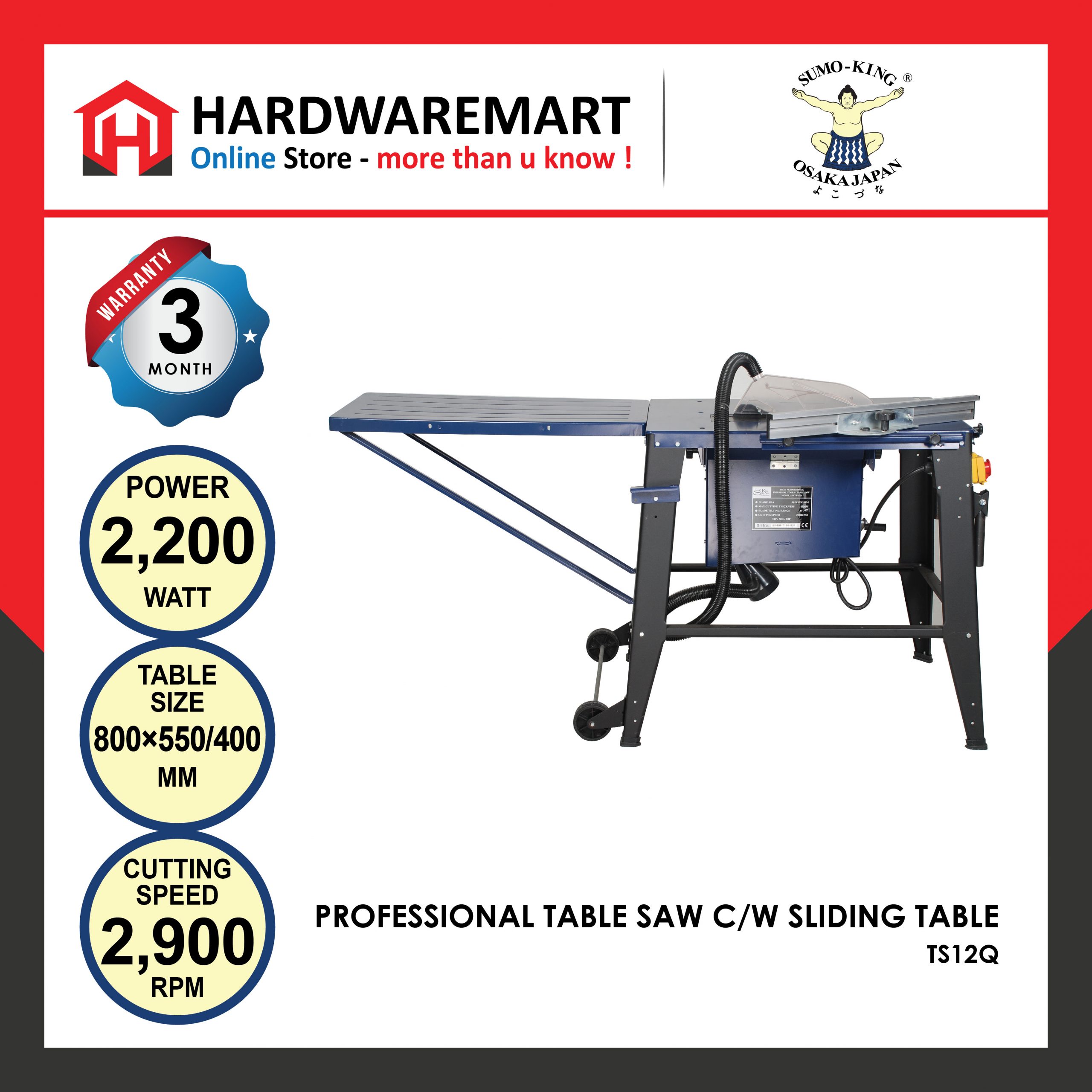 Hardwaremart SUMOKING template-23 SUMO KING 2200W PROFESSIONAL TABLE SAW C/W SLIDING TABLE