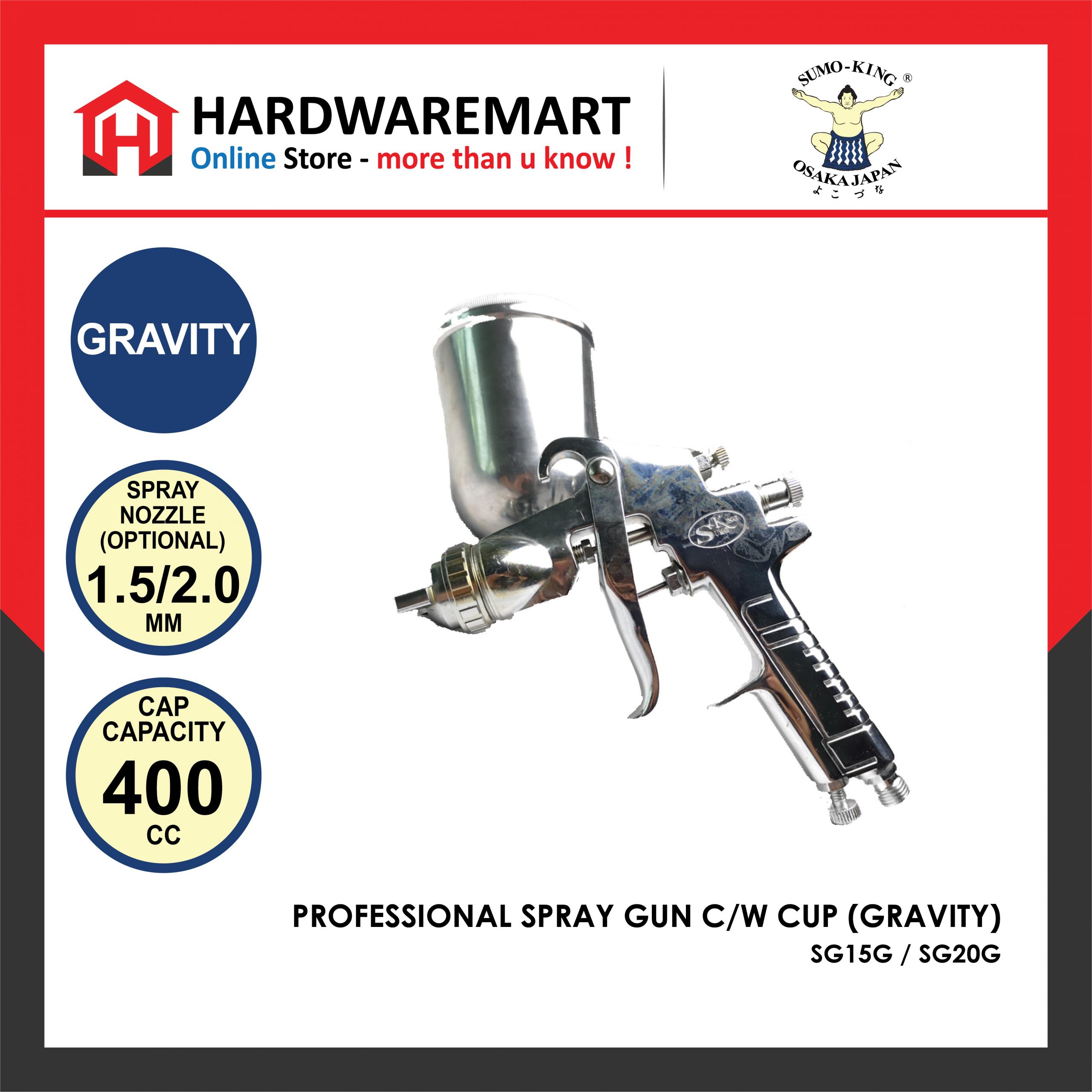 Hardwaremart SUMOKING templates-10 SUMO KING 1.5MM PROFESSIONAL SPRAY GUN C/W CUP (GRAVITY)