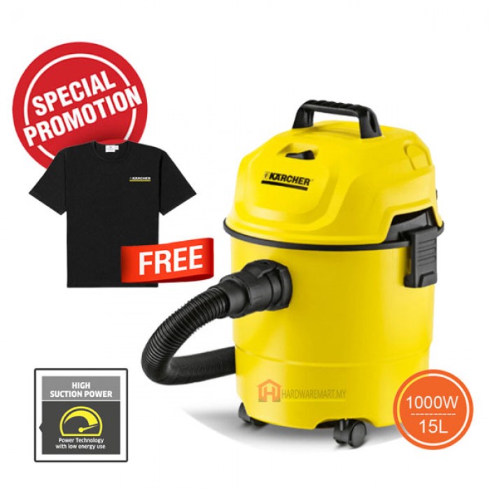 Hardwaremart-26 KARCHER WD1 CLASSIC WET AND DRY VACUUM CLEANER (1000W/15L)