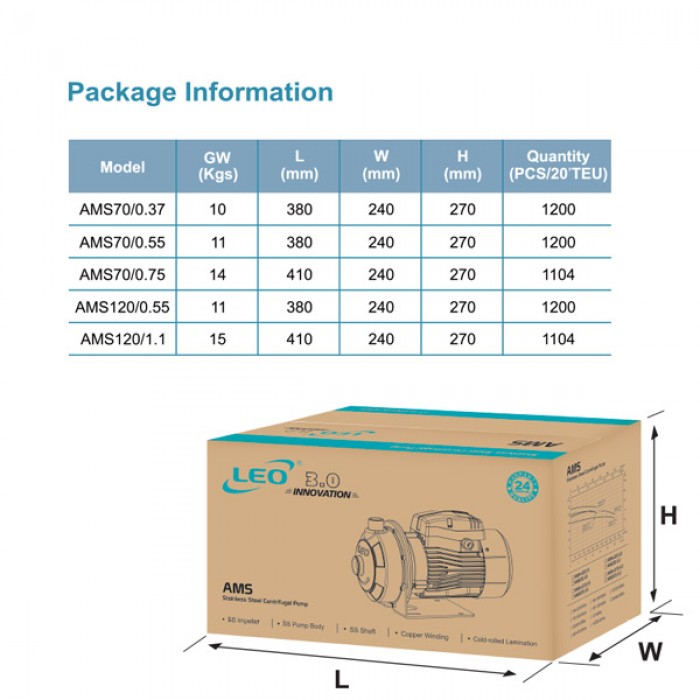 AMS120_0_55_1760421127.jpg LEO AMS120/1.1 STAINLESS STEEL CENTRIFUGAL PUMP (1.5HP/160LMIN/32MM X 25MM)
