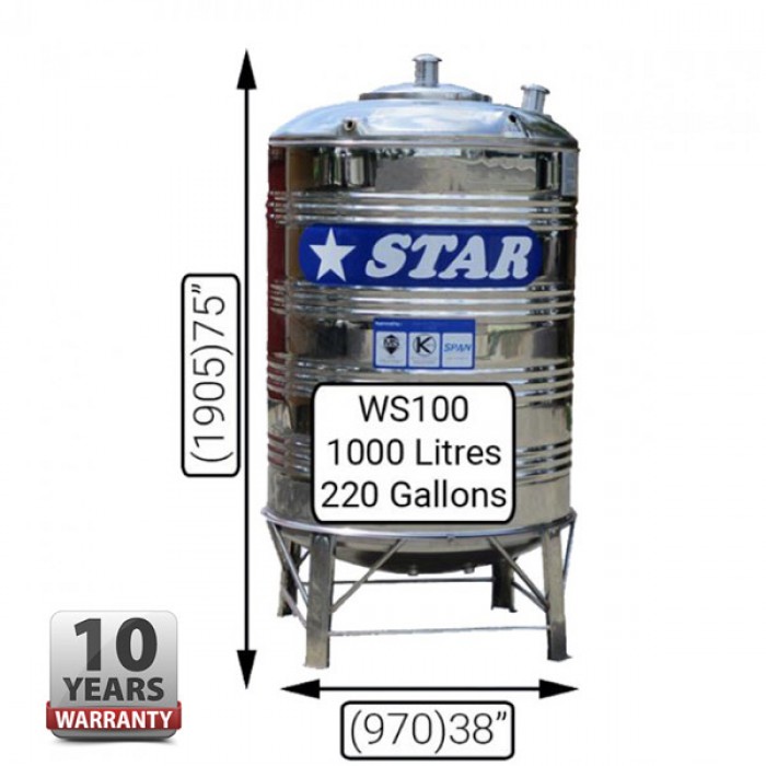 Hardwaremart STAR template-19 STAR WS100 STAINLESS STEEL WATER TANK (1000L/220GAL)