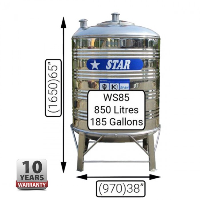 Hardwaremart STAR template-14 STAR WS85 STAINLESS STEEL WATER TANK (850L/185GAL)