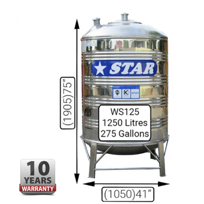 Hardwaremart STAR template-23 STAR WS125 STAINLESS STEEL WATER TANK (1250L/275GAL)