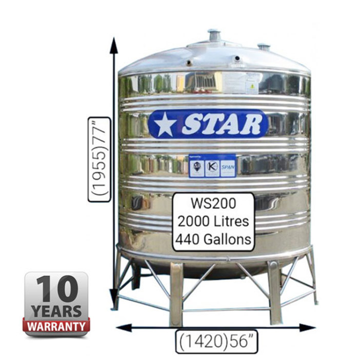 Hardwaremart STAR template-35 STAR WS200 STAINLESS STEEL WATER TANK (2000L/440GAL)