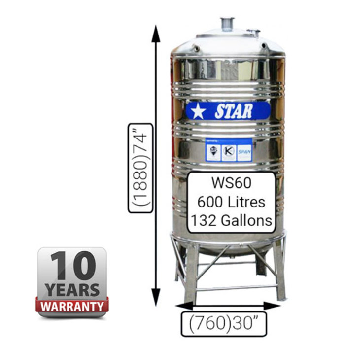 Hardwaremart STAR template-08 STAR WS60 STAINLESS STEEL WATER TANK (600L/132GAL)