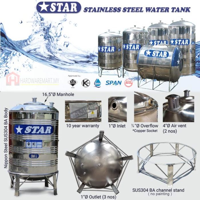 Hardwaremart STAR template-35 STAR WS200 STAINLESS STEEL WATER TANK (2000L/440GAL)