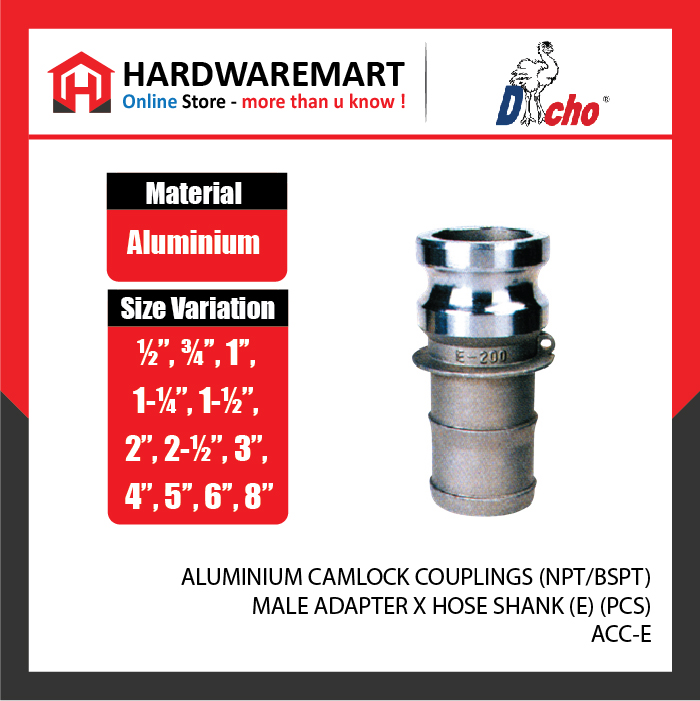 CJM 12-11 ALUMINIUM CAMLOCK COUPLINGS (NPT/BSPT) - MALE ADAPTER X HOSE SHANK (E) (PCS)