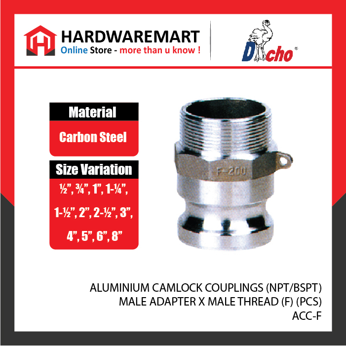 CJM 12-14 ALUMINIUM CAMLOCK COUPLINGS (NPT/BSPT) - MALE ADAPTER X MALE THREAD (F) (PCS)