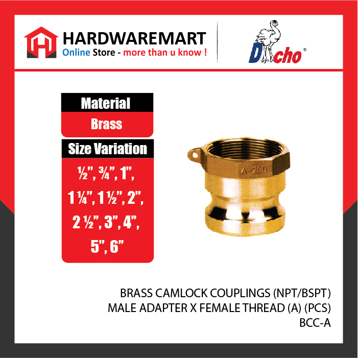 CJM 12-28 BRASS CAMLOCK COUPLINGS (NPT/BSPT) - MALE ADAPTER X FEMALE THREAD (A) (PCS)