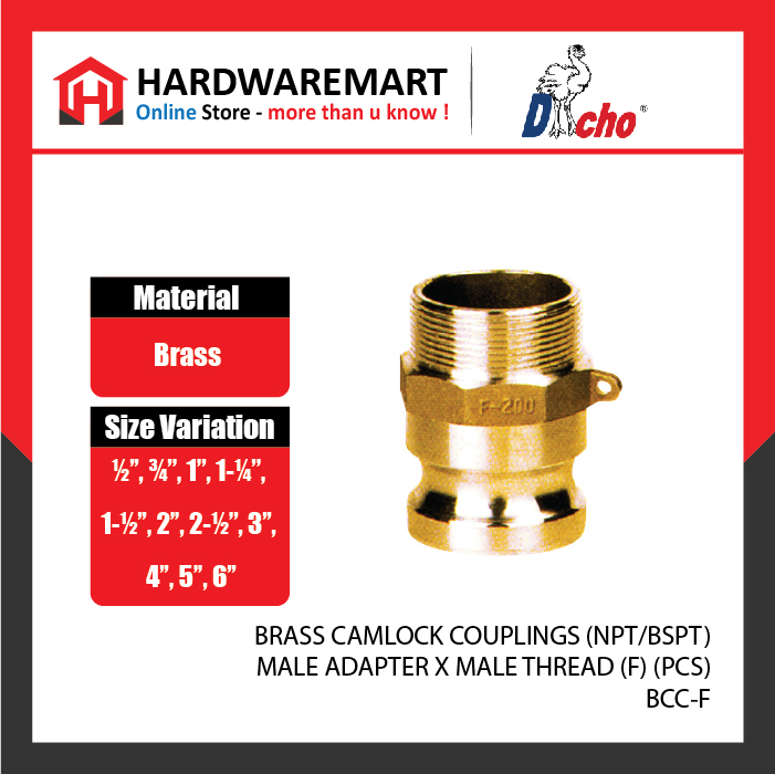 CJM 34-04 BRASS CAMLOCK COUPLINGS (NPT/BSPT) - MALE ADAPTER X MALE THREAD (F) (PCS)