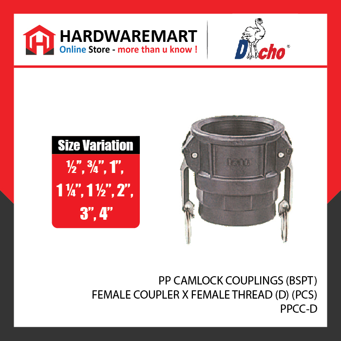 CJM 34-06 PP CAMLOCK COUPLINGS (BSPT) - FEMALE COUPLER X FEMALE THREAD (D) (PCS)