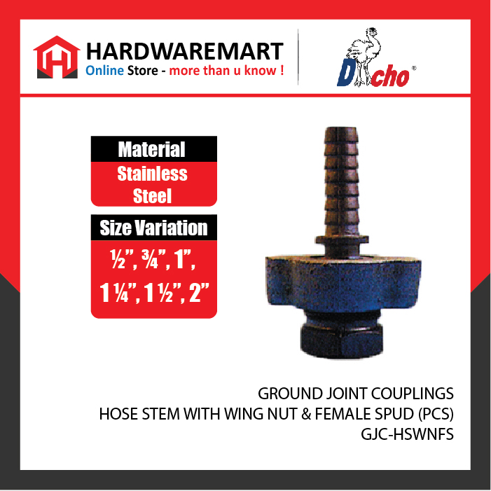 CJM 5-34 GROUND JOINT COUPLINGS - HOSE STEM WITH WING NUT & FEMALE SPUD (PCS)