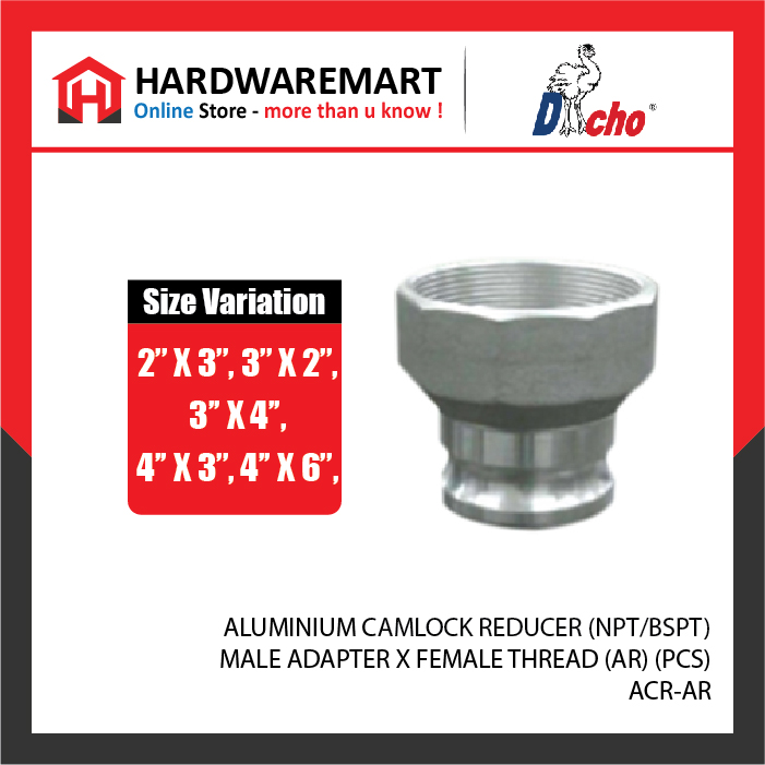 CJM 5-35 ALUMINIUM CAMLOCK REDUCER (NPT/BSPT) - MALE ADAPTER X FEMALE THREAD (AR) (PCS)