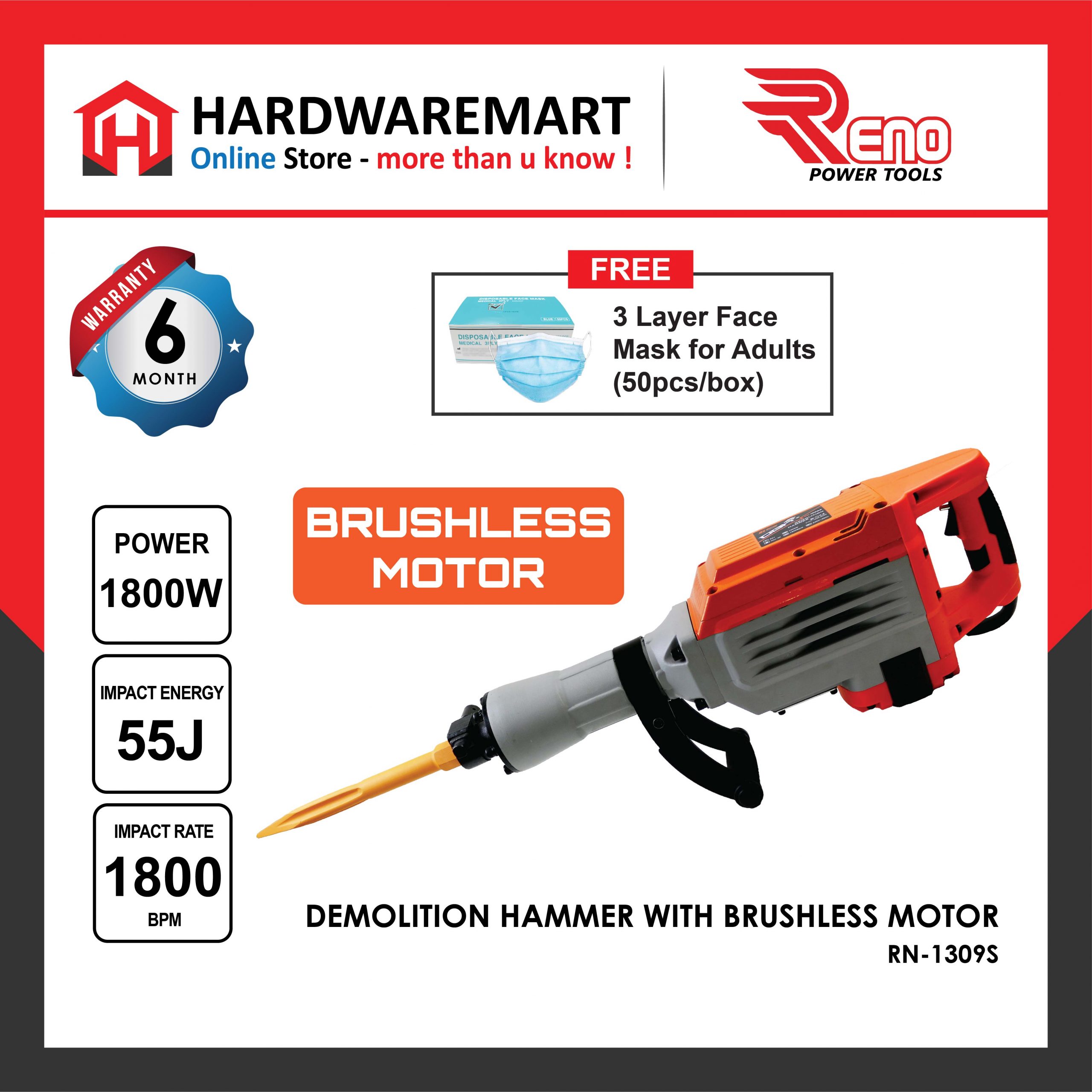 Hardwaremart RENO template-09 DBH DEMOLITION HAMMER WITH BRUSHLESS MOTOR (RN-1309S) (1800W)