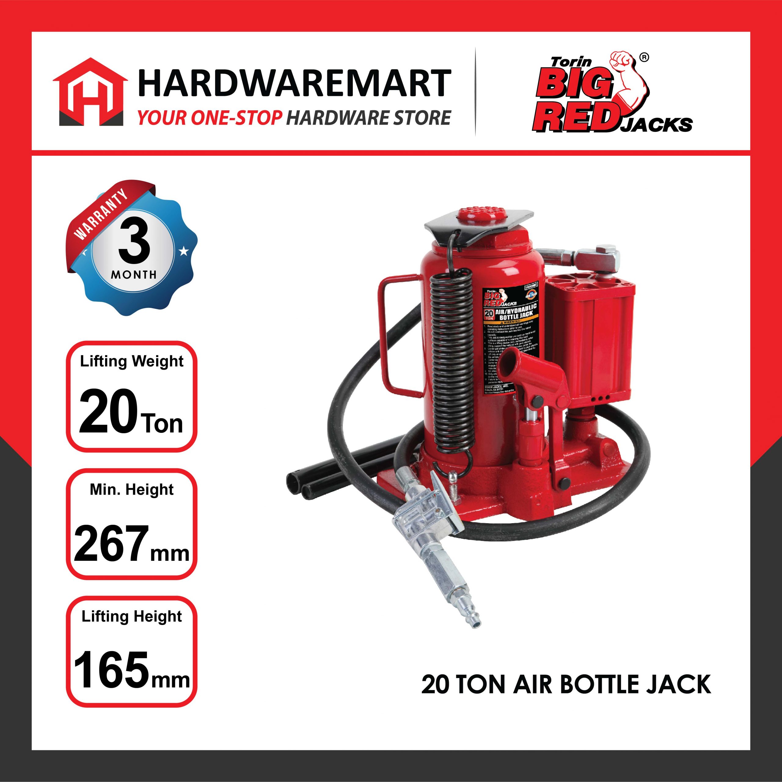 Hardwaremart Bigred template-36 BIGRED 20 TON BIGRED Hydraulic Air Bottle Jack Lifting Stand Emergency Vehicle Tool/Jek Hidraulik udara 千斤顶
