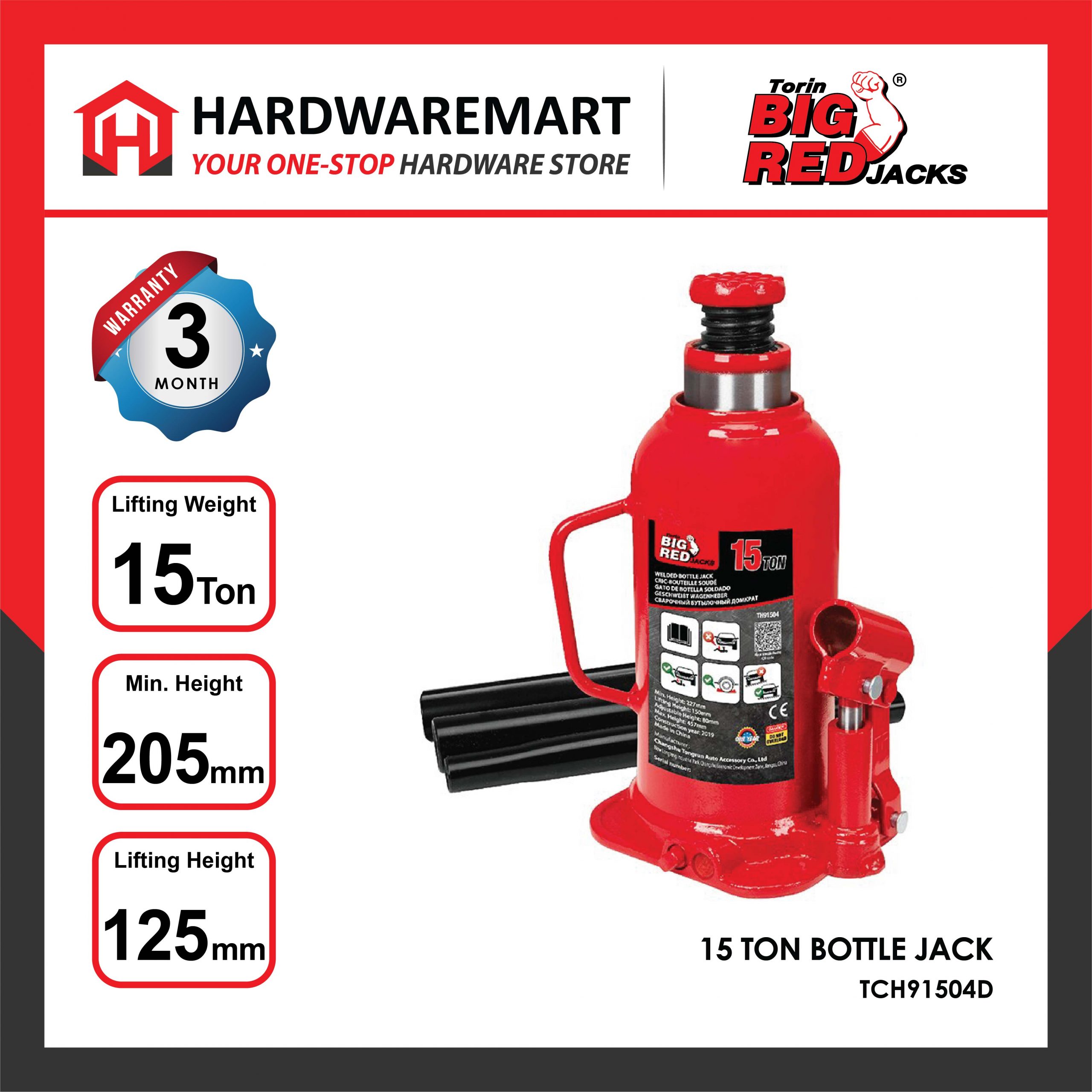 Hardwaremart Bigred template-45 BIGRED 15 TON Hydraulic Bottle Jack Lifting Stand Emergency Vehicle Tool/Jek Hidraulik Kereta 油压千斤顶