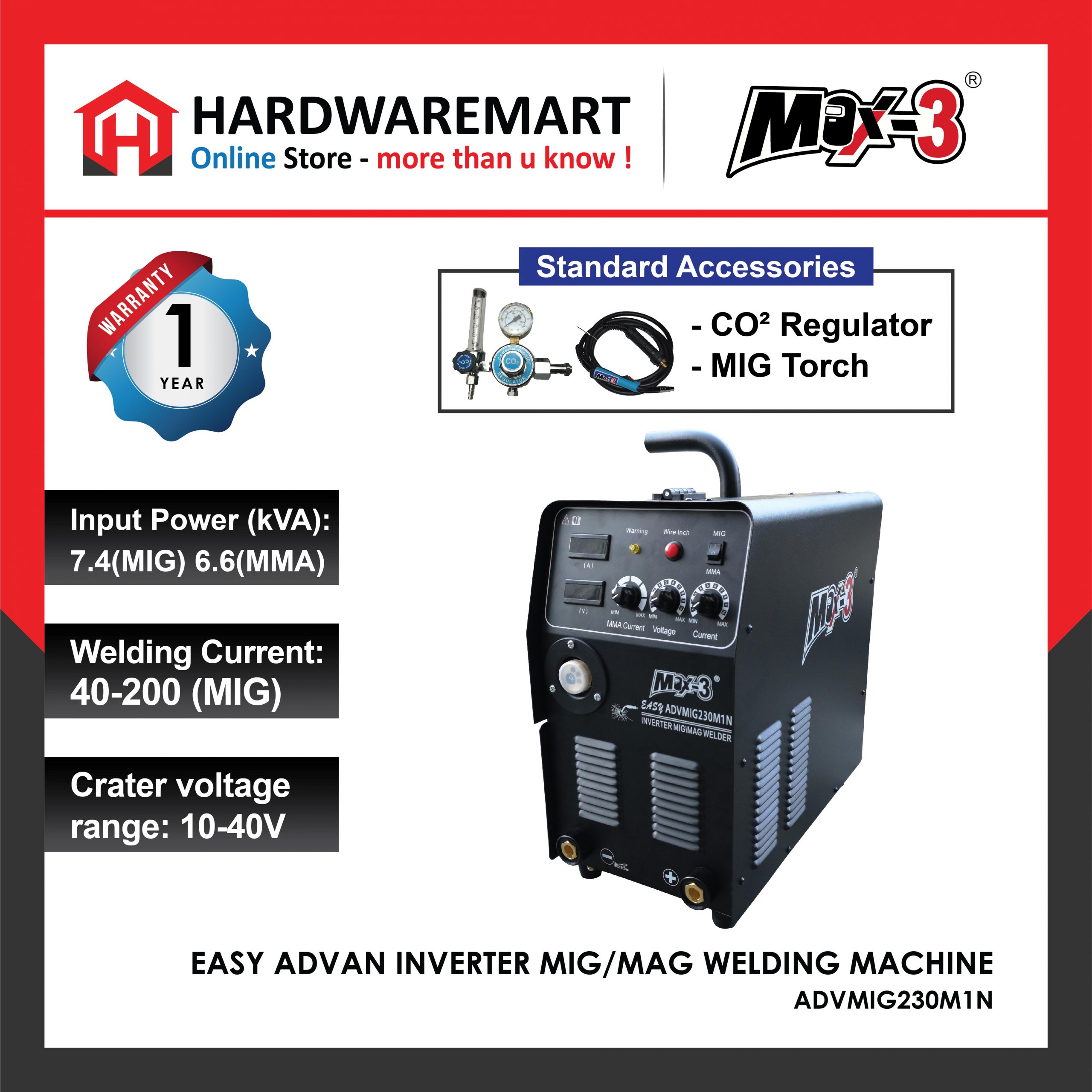 Hardwaremart MAX3 template-11 MAX-3 EASY ADVAN INVERTER MIG/MAG WELDING MACHINE ADVMIG230M1N
