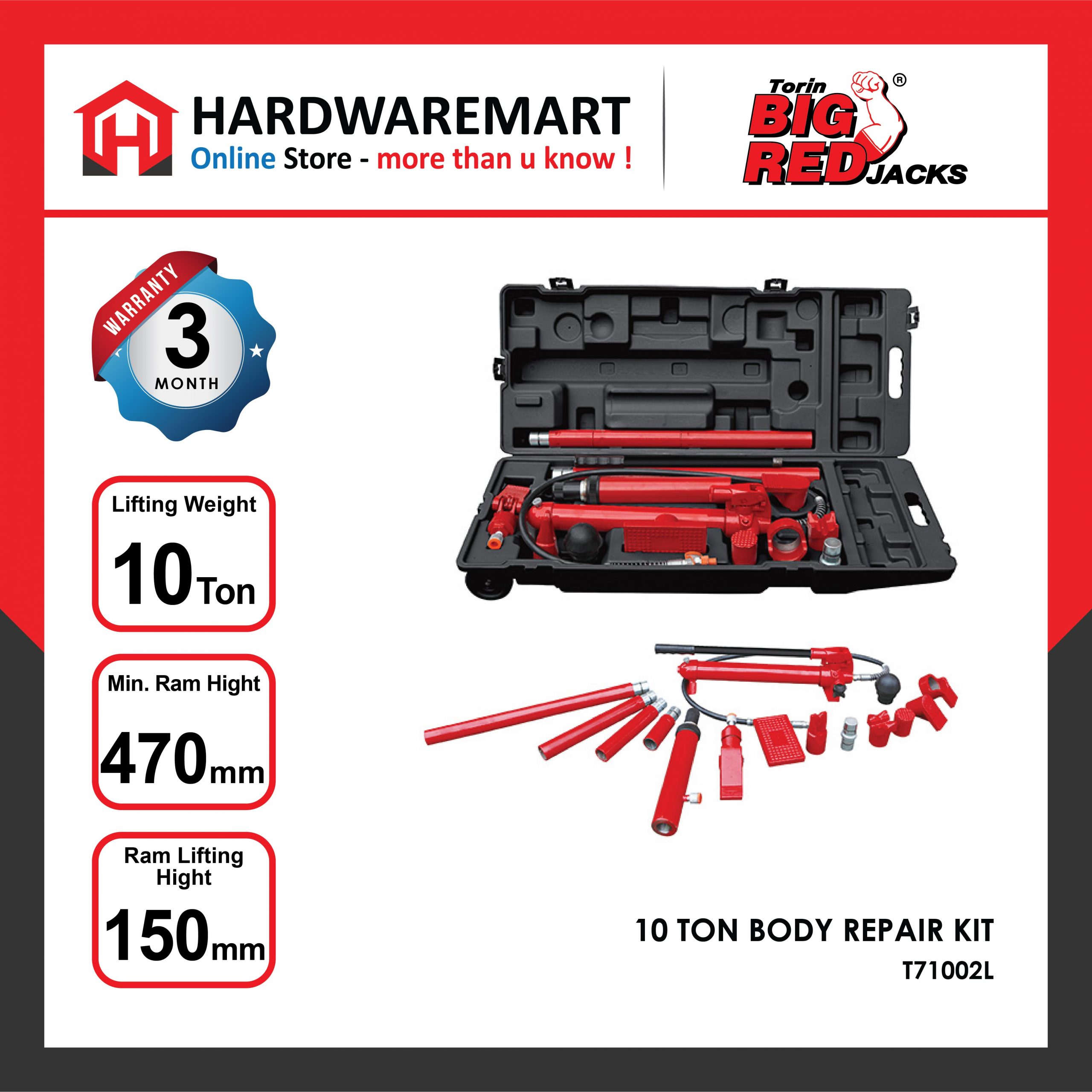 Hardwaremart Bigred template-15 BIGRED 10 TON PORTABLE BODY REPAIR KITS Garage Automotive Tools Car Vehicle Kereta Kenderaan