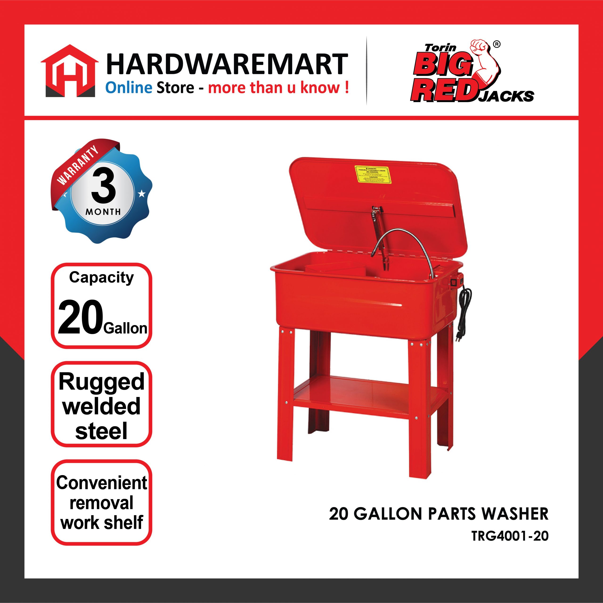 Hardwaremart Bigred template-16 BIGRED 20 GALLON Automotive Car Parts Part Washer Cleaner Heavy Duty Kereta Pembersih
