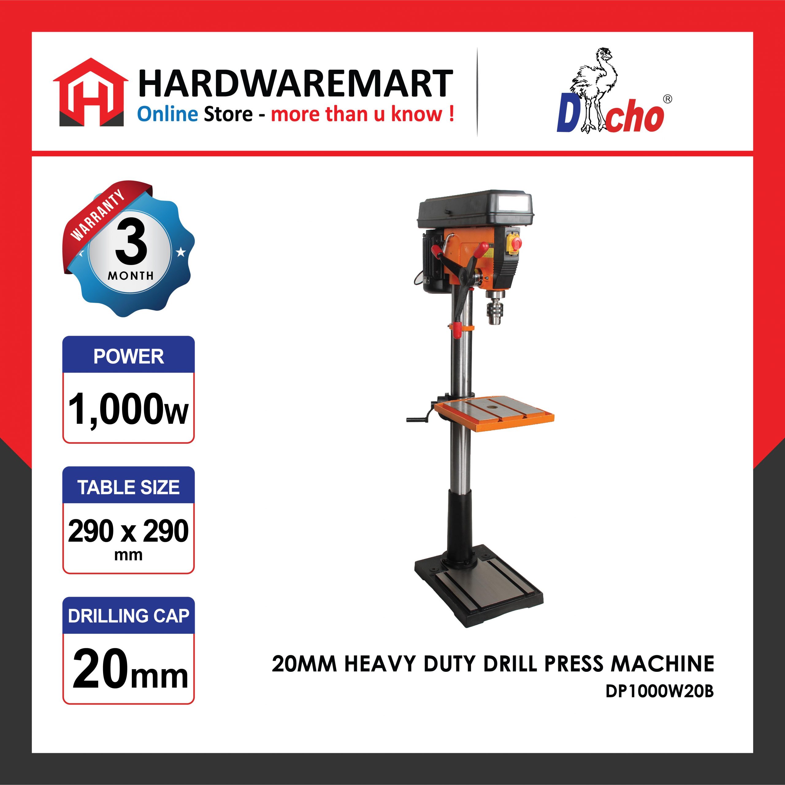 Hardwaremart DACHO template-15 DACHO 20MM 1100W HEAVY DUTY DRILL PRESS MACHINE (HIGH TYPE)