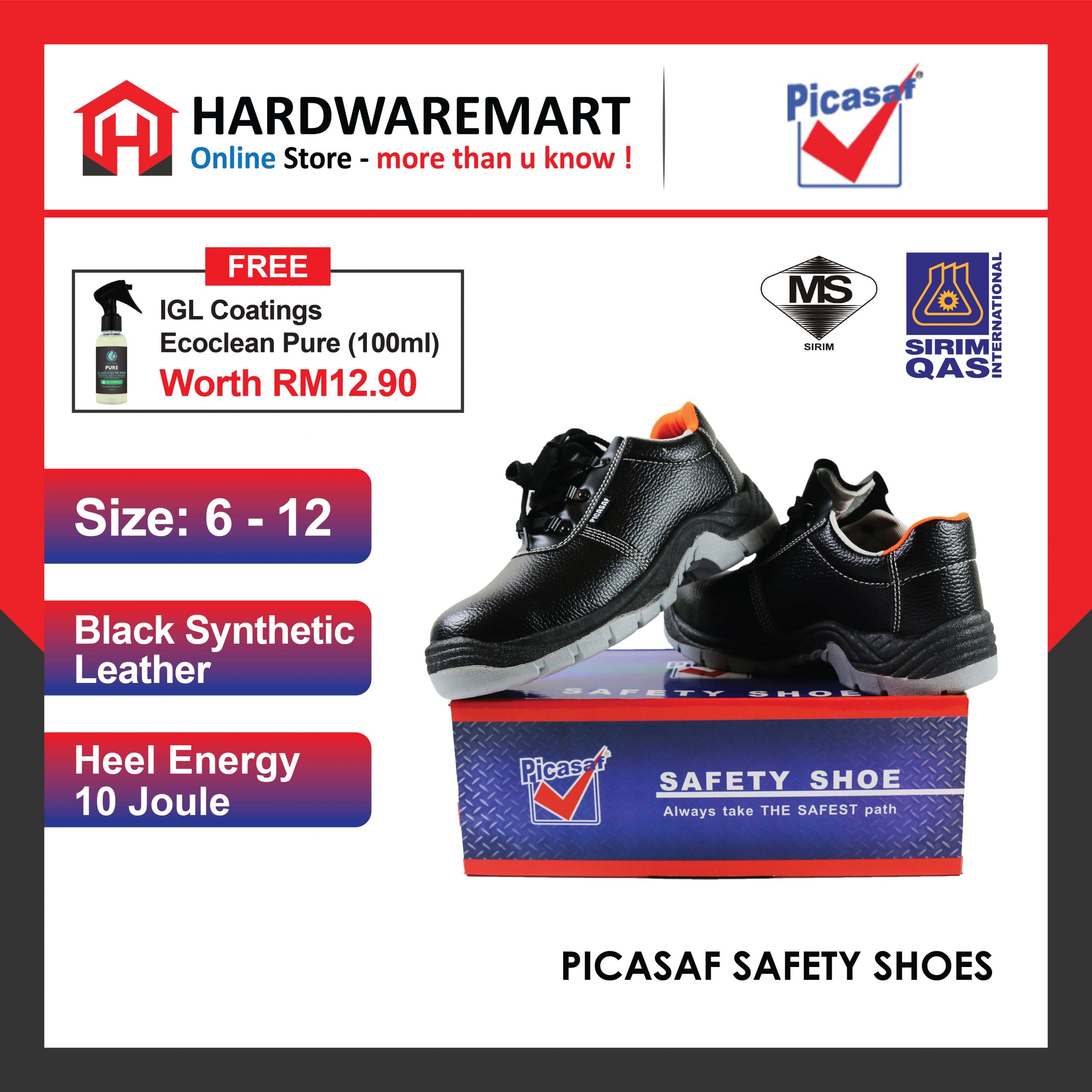 Hardwaremart OTHER template-32 PICASAF Heavy Duty Kasut Safety Shoes Boots Boot Genuine Leather Low Cut Toe Cap Shoe Kasut 工业鞋 Safty (SIZE: 6 - 12)