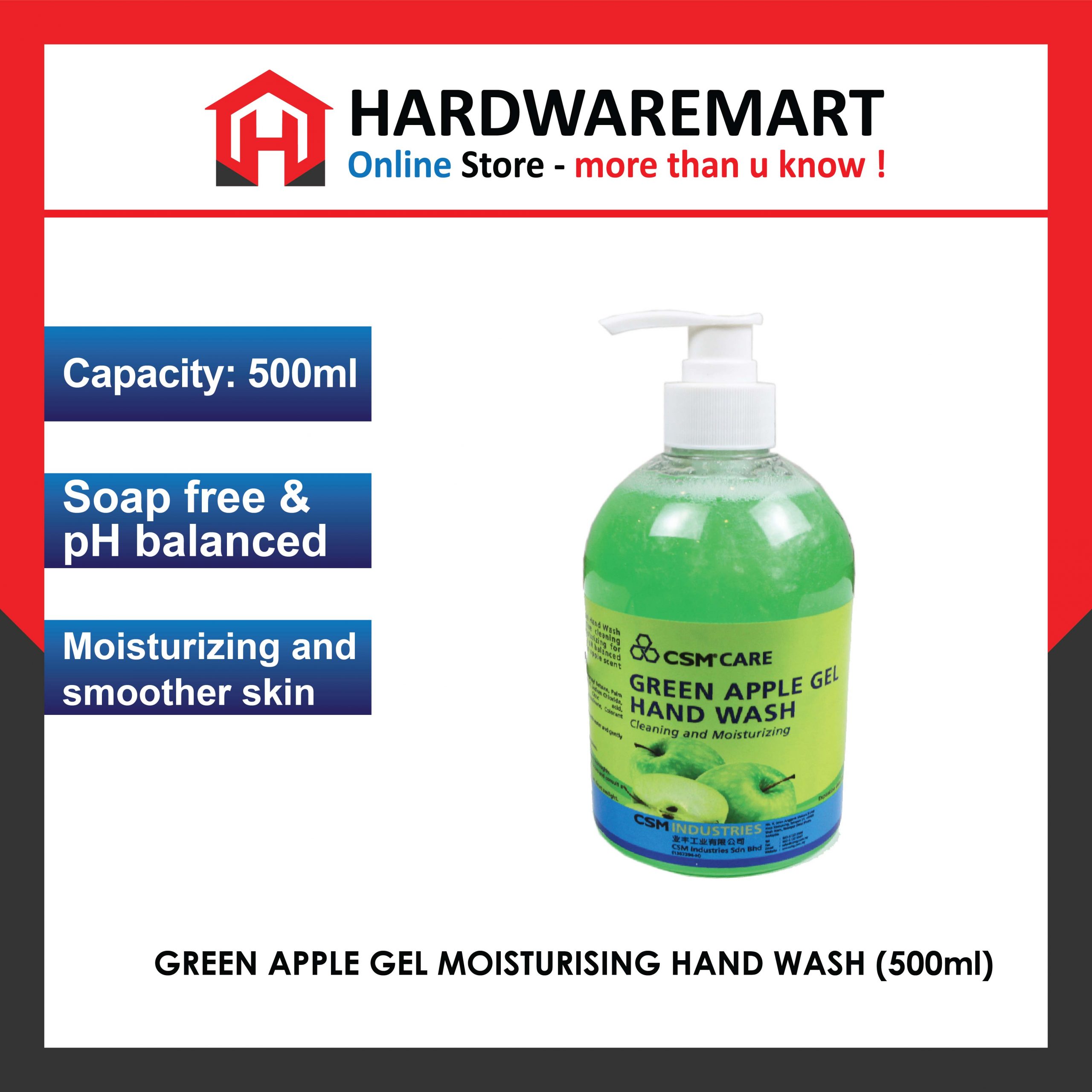 Hardwaremart OTHER template-36 GREEN APPLE GEL MOISTURISING HAND WASH (500ml)