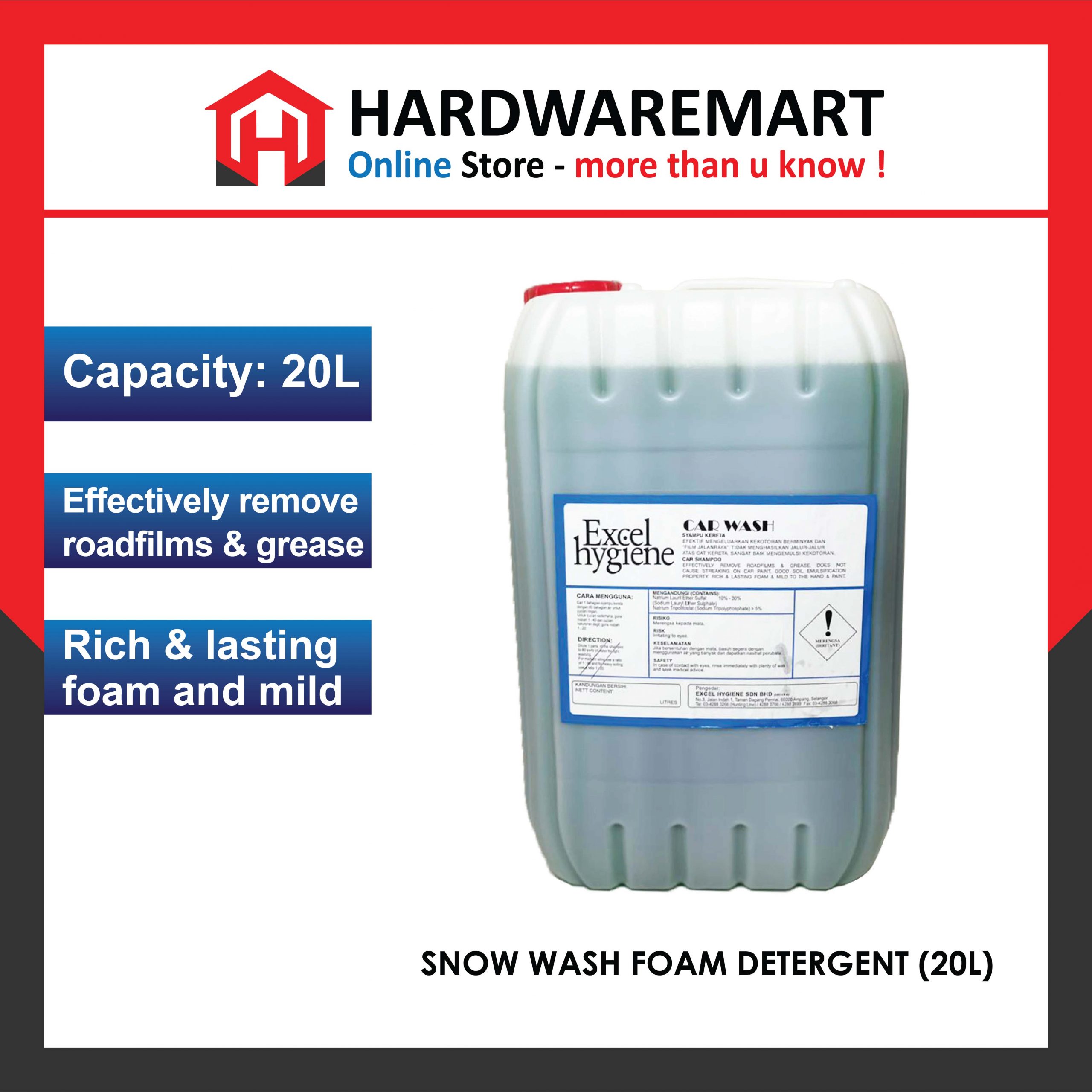 Hardwaremart OTHER template-38 20Liter Snow Wash Foam Detergent Bubble Car Wash Car Clean Shop Car Laundry Professional Sabun cuci kereta buih 专业洗车泡沫