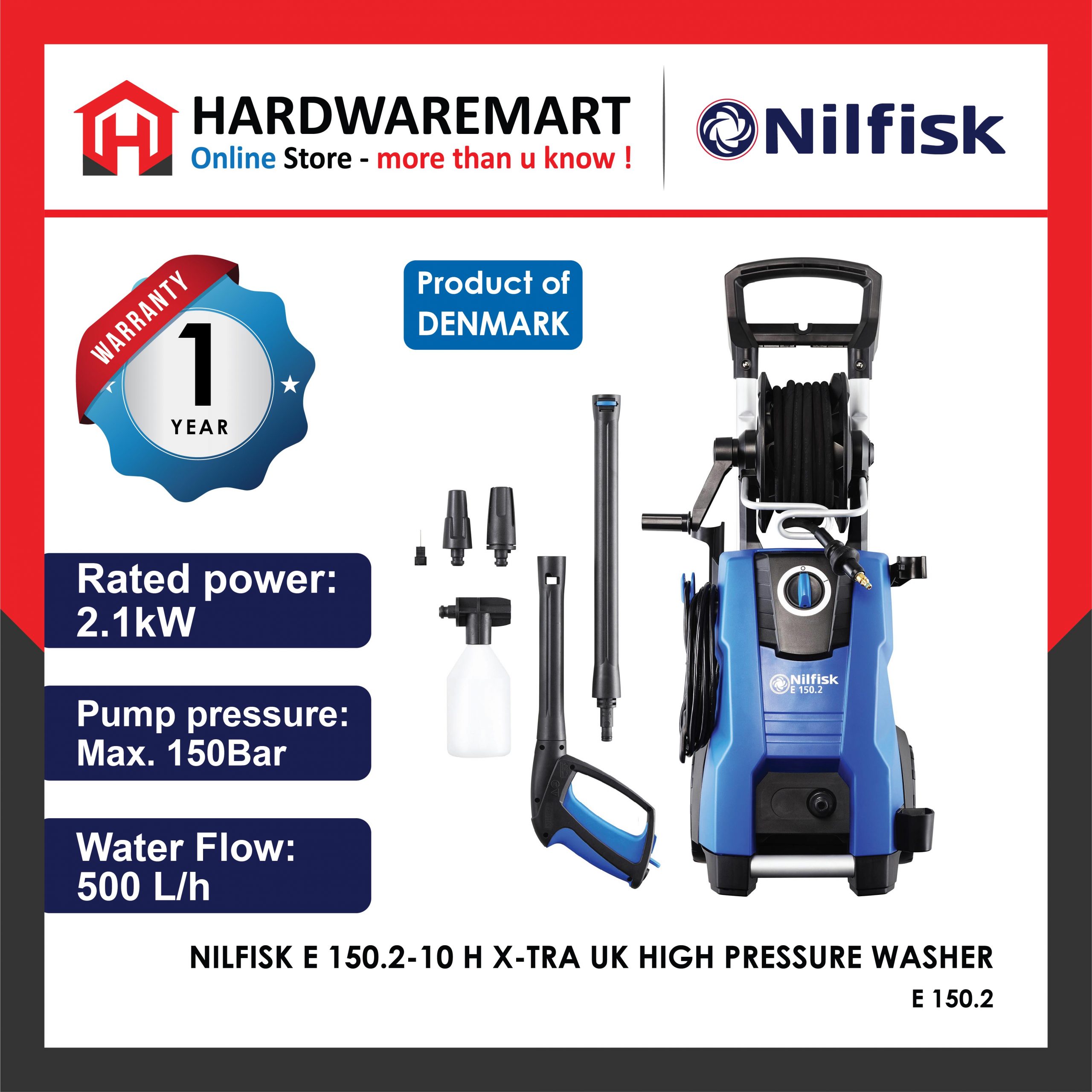 Hardwaremart NIFLISK template-005 NILFISK E 150.2-10 H X-TRA UK High Pressure Washer 2100W 240V 128471201