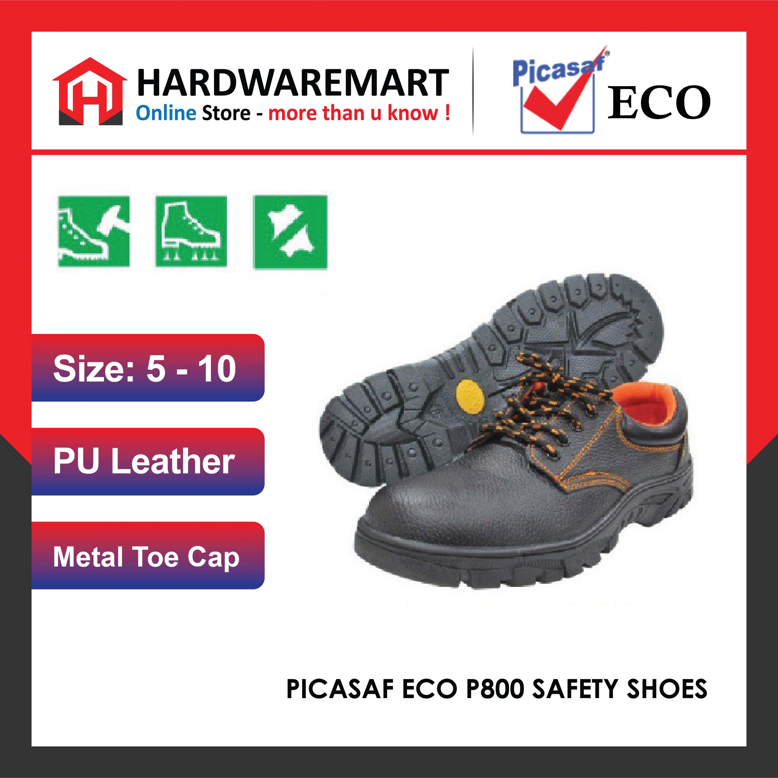 Hardwaremart OTHER template-57 PICASAF ECO Heavy Duty Kasut Safety Shoes Boots Boot Genuine Leather Low Cut Toe Cap Shoe 工业鞋 Safty (SIZE: 5 - 10)