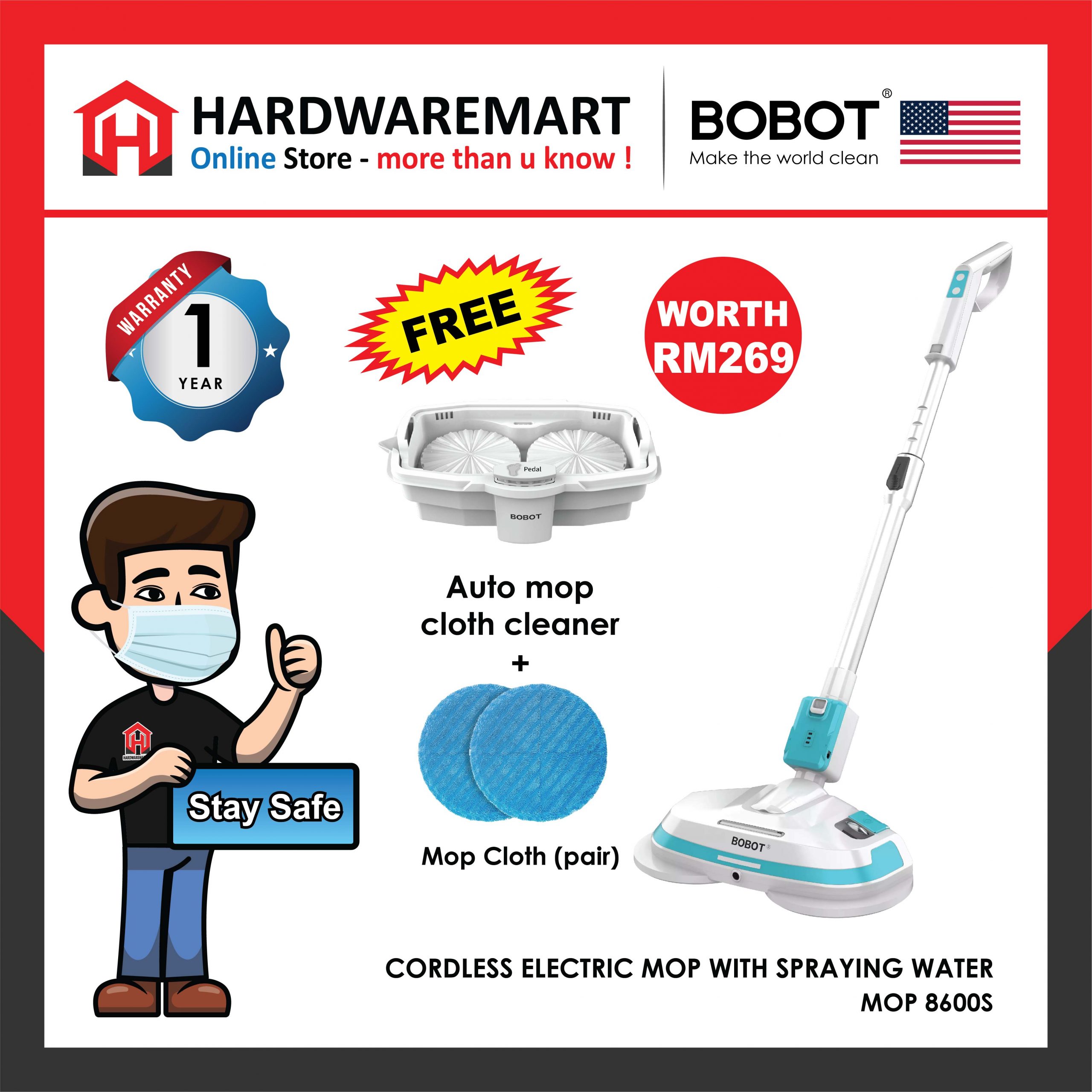 Hardwaremart BOBOT template-10 BOBOT CORDLESS ELECTRIC MOP (MOP 8900)