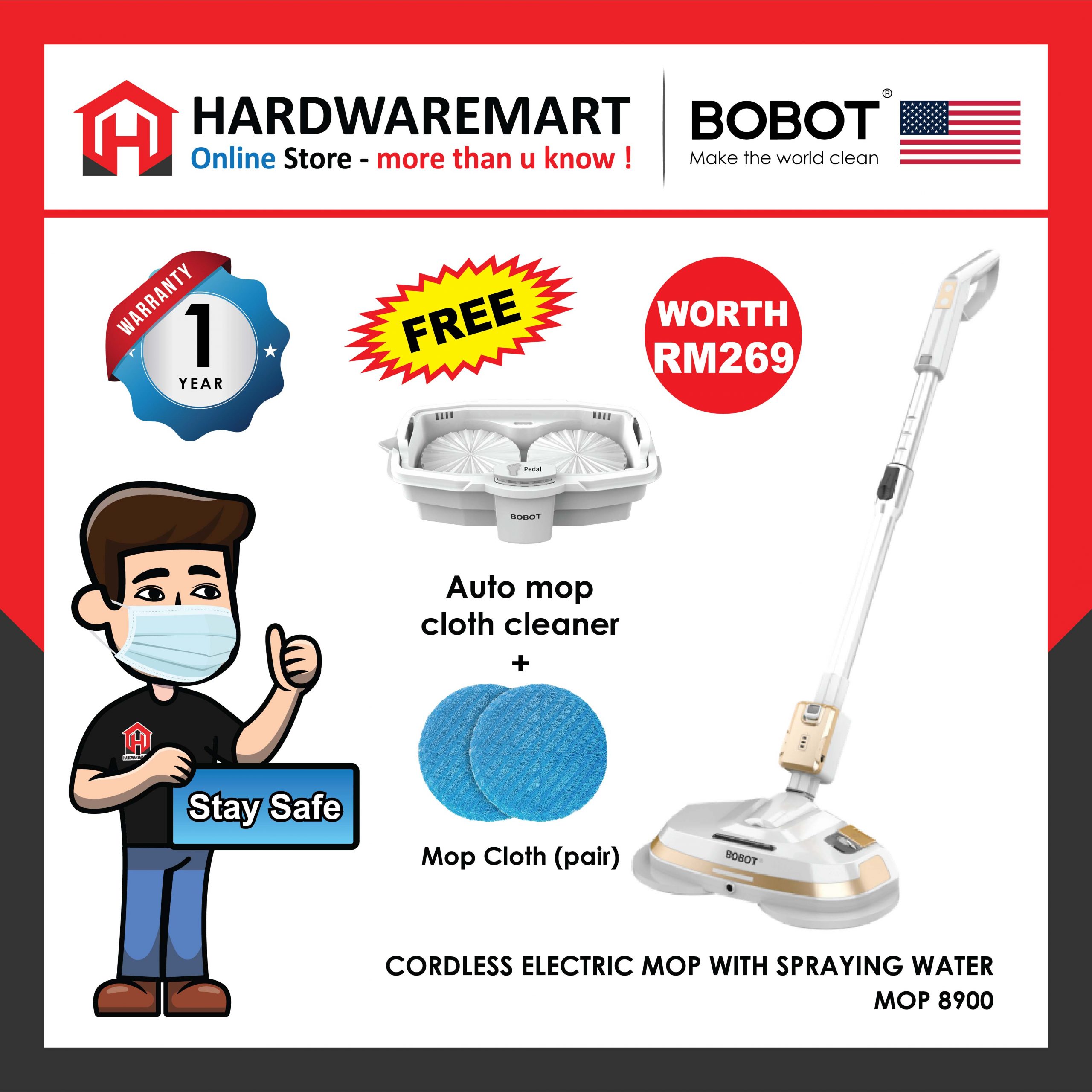 Hardwaremart BOBOT template-11 BOBOT CORDLESS ELECTRIC MOP (MOP 8900)